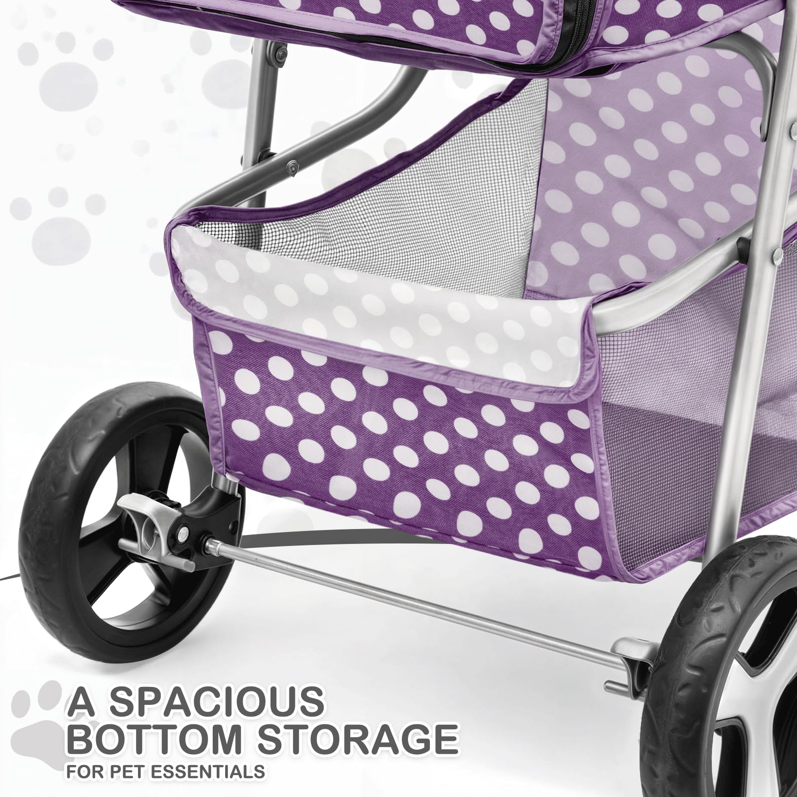MoNiBloom 3 Wheels Pet Dog Cat Stroller for Small Medium Dogs Cats, Foldable Jogger Stroller w/Storage Basket and Cup Holder, Pu