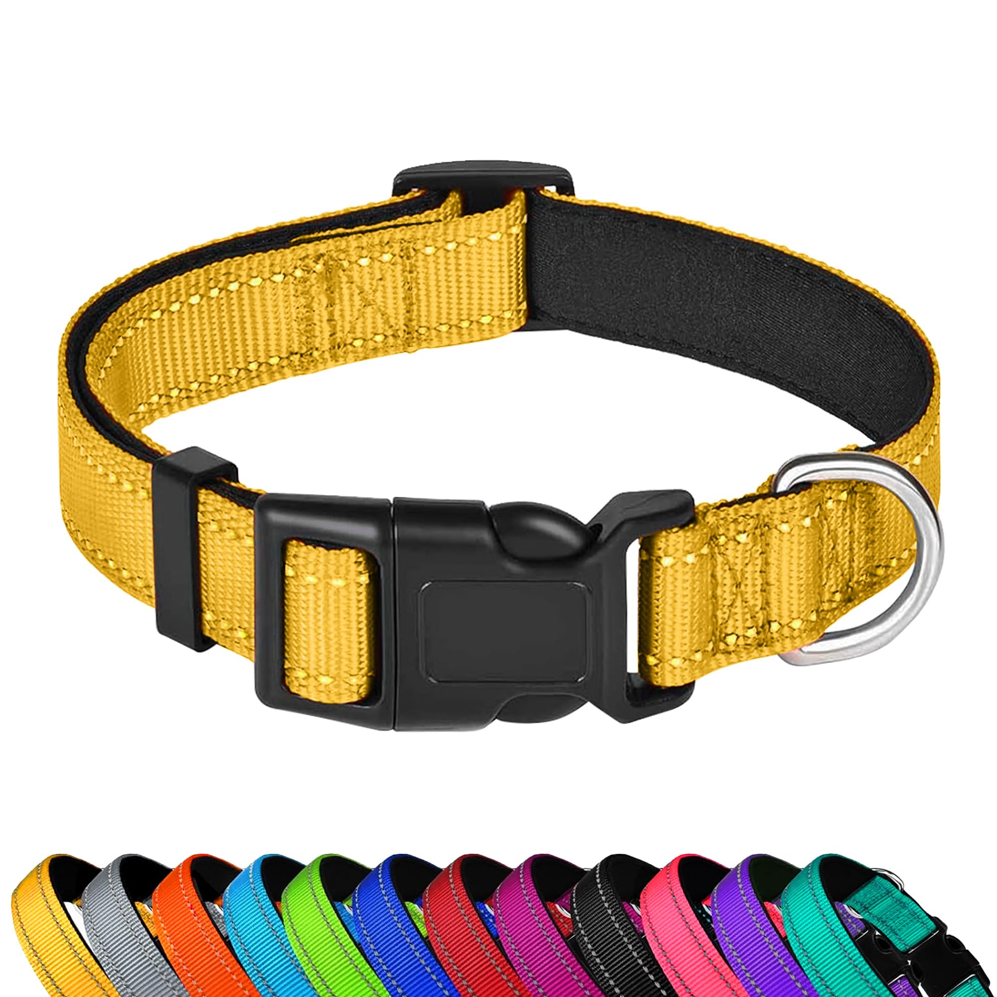 Pwod Reflective Dog Collar, Adjustable Soft Neoprene Padded Nylon Pet Collars With Buckle For Puppy And Small Dogs, Cats, Yellow