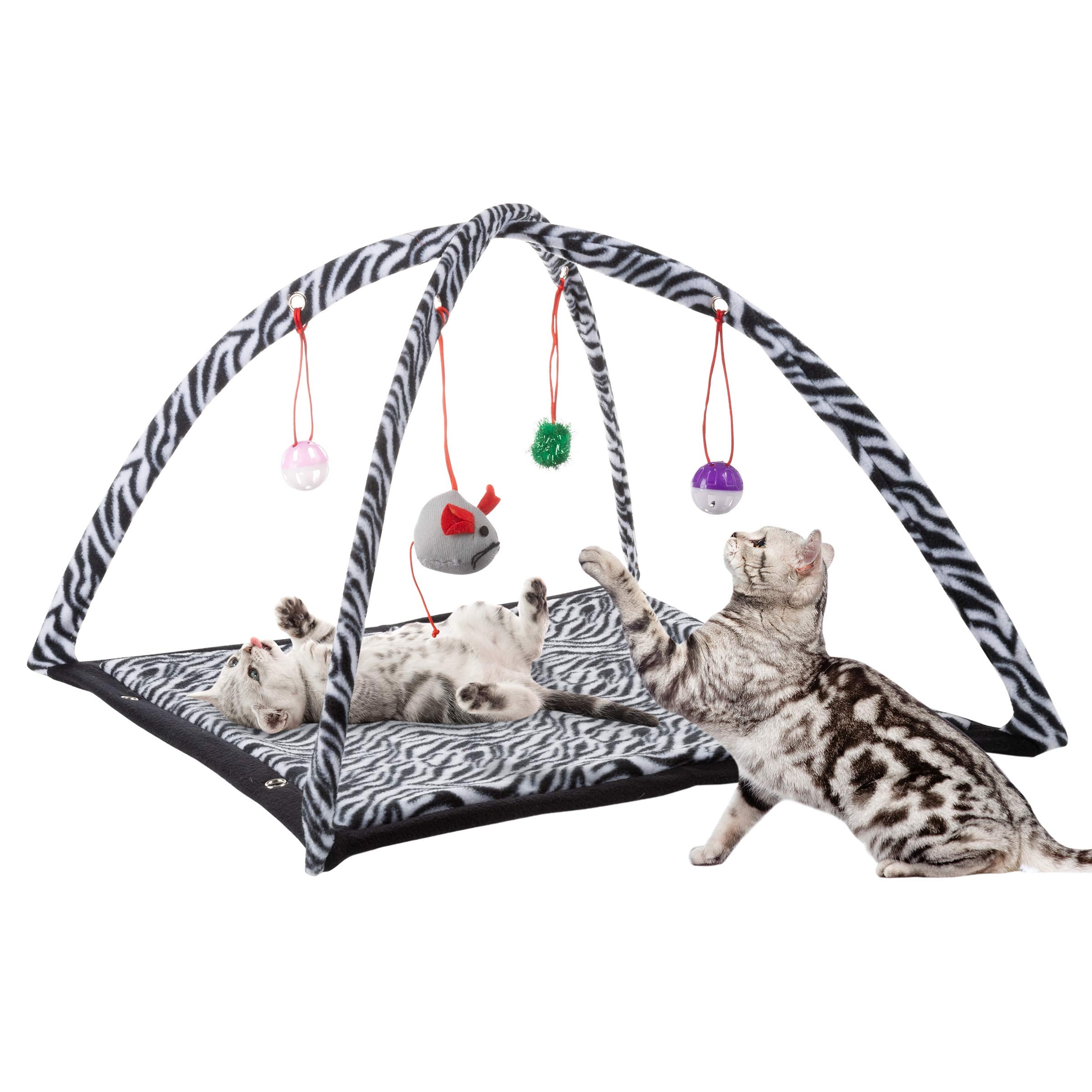 Petmaker Cat Activity Center- Interactive Play Area Station For Cats, Kittens With Fleece Mat, Hanging Toys, Foldable Design For