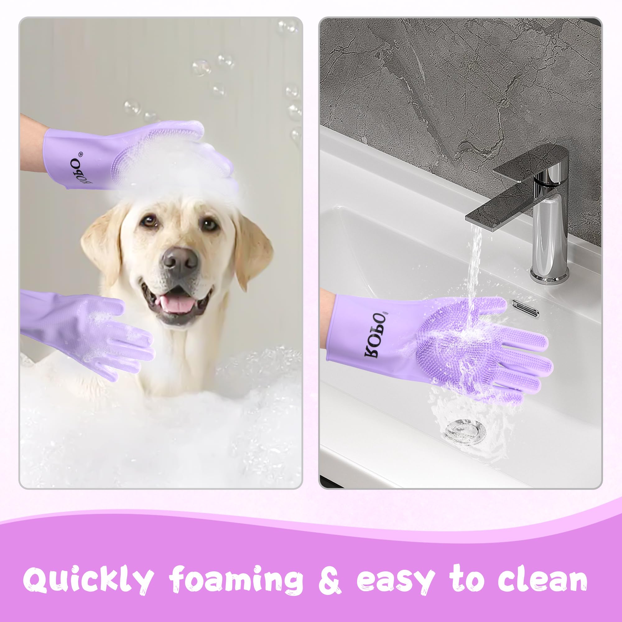 Ropo Silicone Gloves For Pet Grooming, Multi-Functional Gloves For Pet Hair Shedding, Bathing, And Massage (Purple)