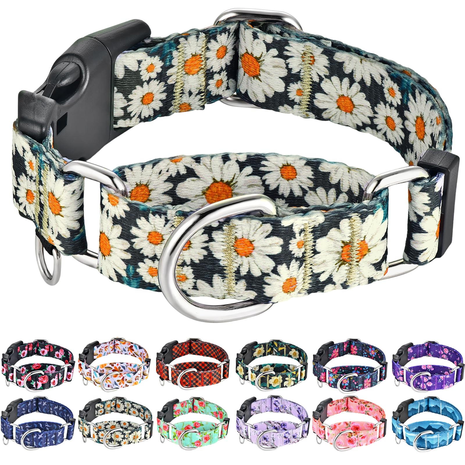 Fidohug Martingale Collar For Dogs Flower Dog Collars With Quick Release Buckle Adjustable Nylon Soft Dog Collar For Large Dogs,