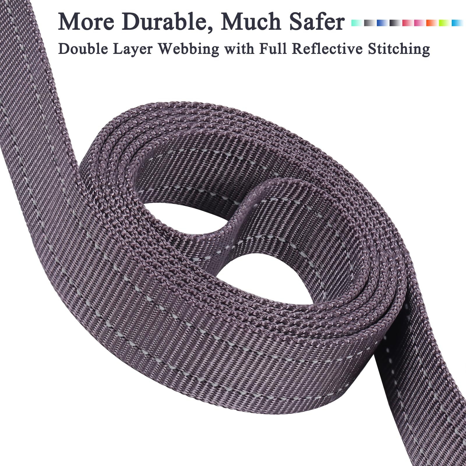 Vivaglory Traffic Handle Dog Leash, Two Padded Soft Handles Dog Leash, Strong Reflective & Metal Hook Training Dog Lead, Grey