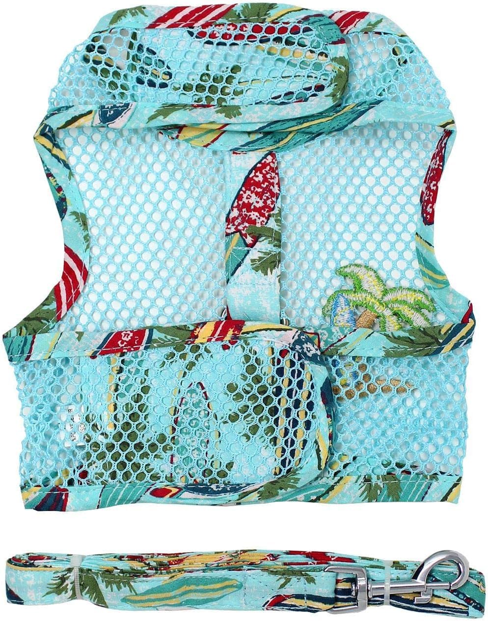 Doggie Design Cool Mesh Dog Harness - Dog Harness, Dog Vest, Pet Harness, Simple Step In And Go Design, Harness For Dog With Leash, Surfboards And Palms, Medium