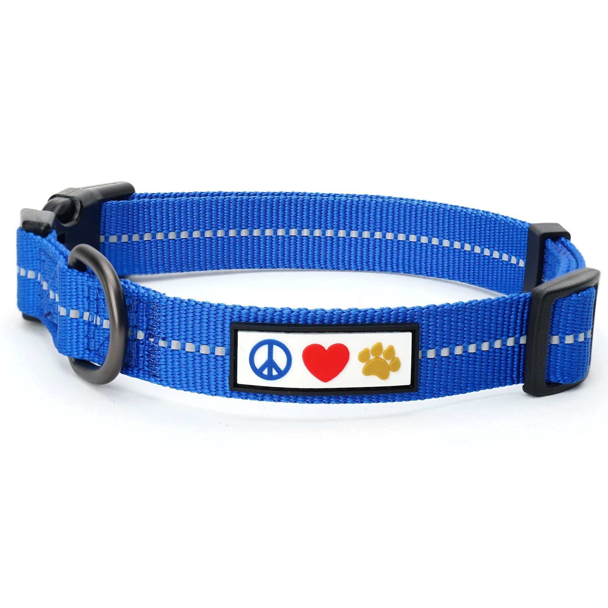 Pawtitas Recycled Dog Collar With Reflective Stitched Puppy Collar Made From Plastic Bottles Collected From Oceans Medium Blue O
