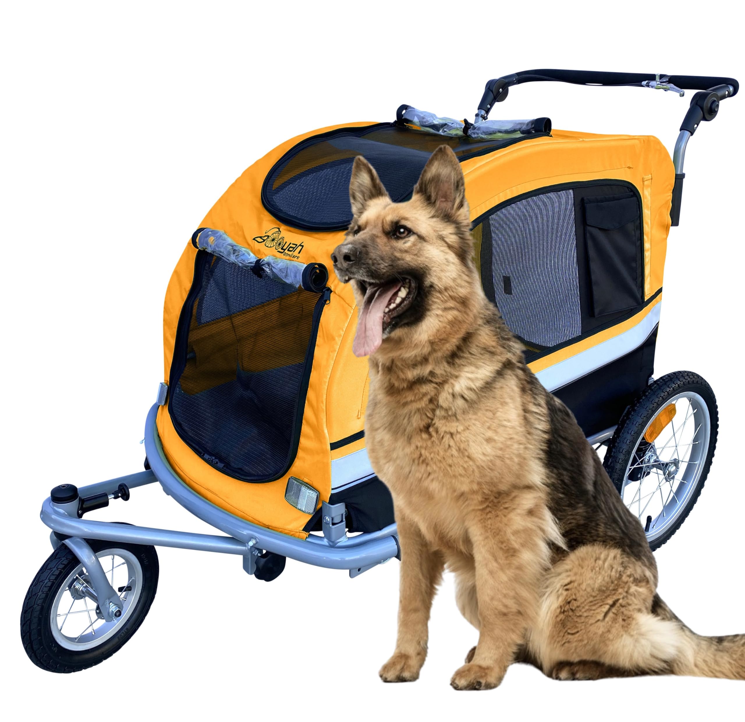 Booyah Extra Large Pet Bike Trailer Dog Stroller & Jogger With Shocks Non Tipping. (Blue)