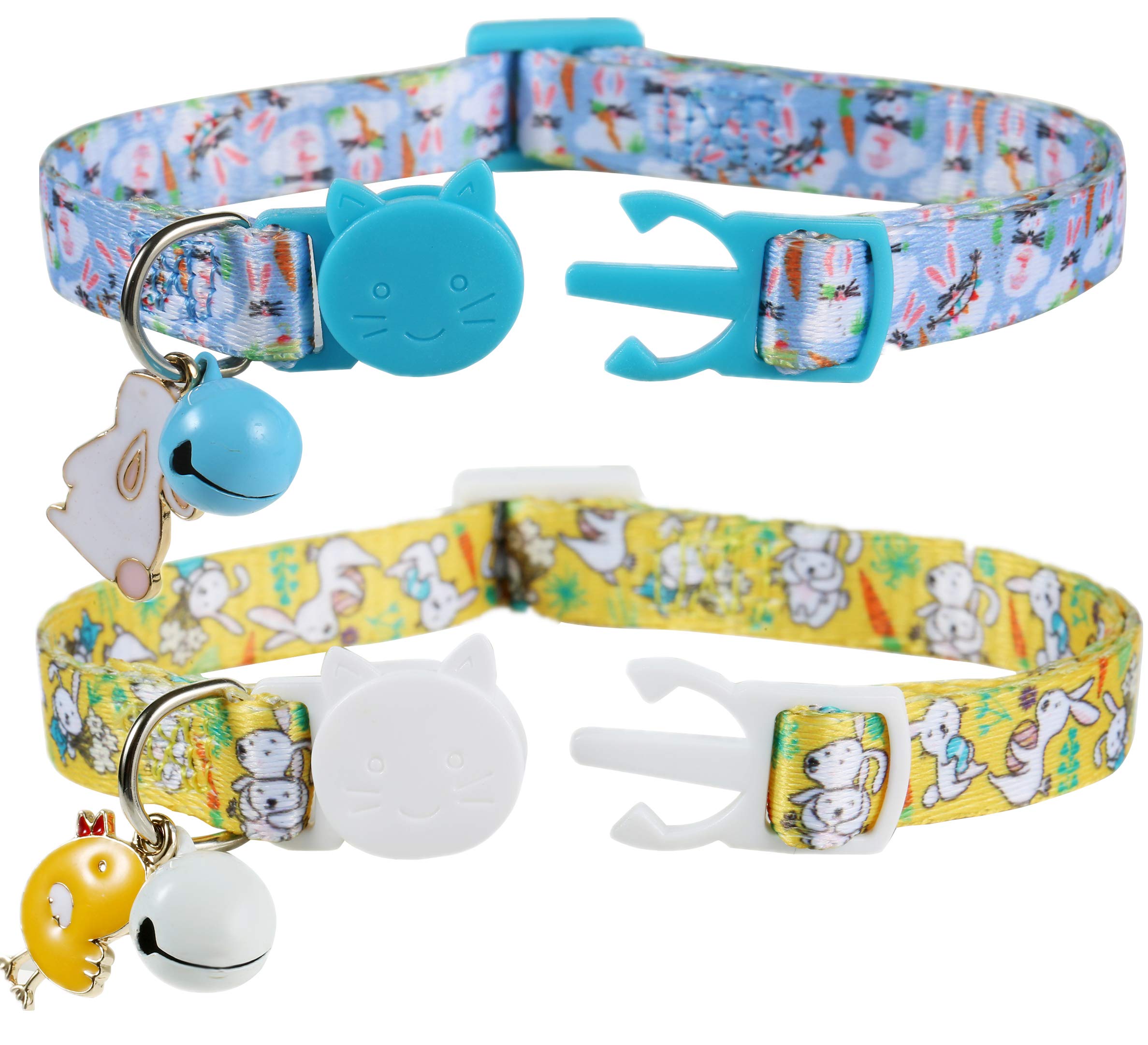 Boombone 2 Pack Bunny Cat Collar Breakaway,Safety Adjustable Collars With Bell For Kitten