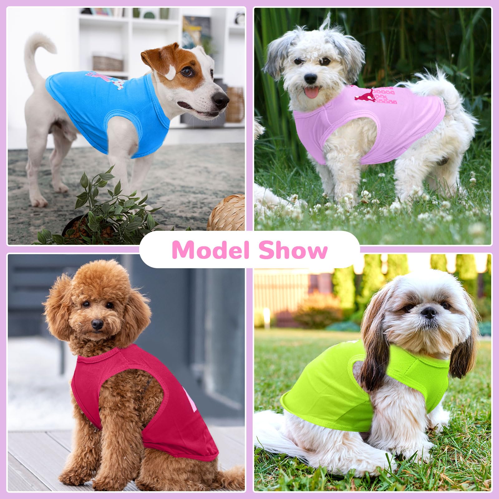 Tengzhi 4 Pack Dog Shirt Vest Soft Lightweight Puppy Tshirt Cute Pink Dog Printed Small Dog Clothes Summer Sleeveless Yorkie Chi