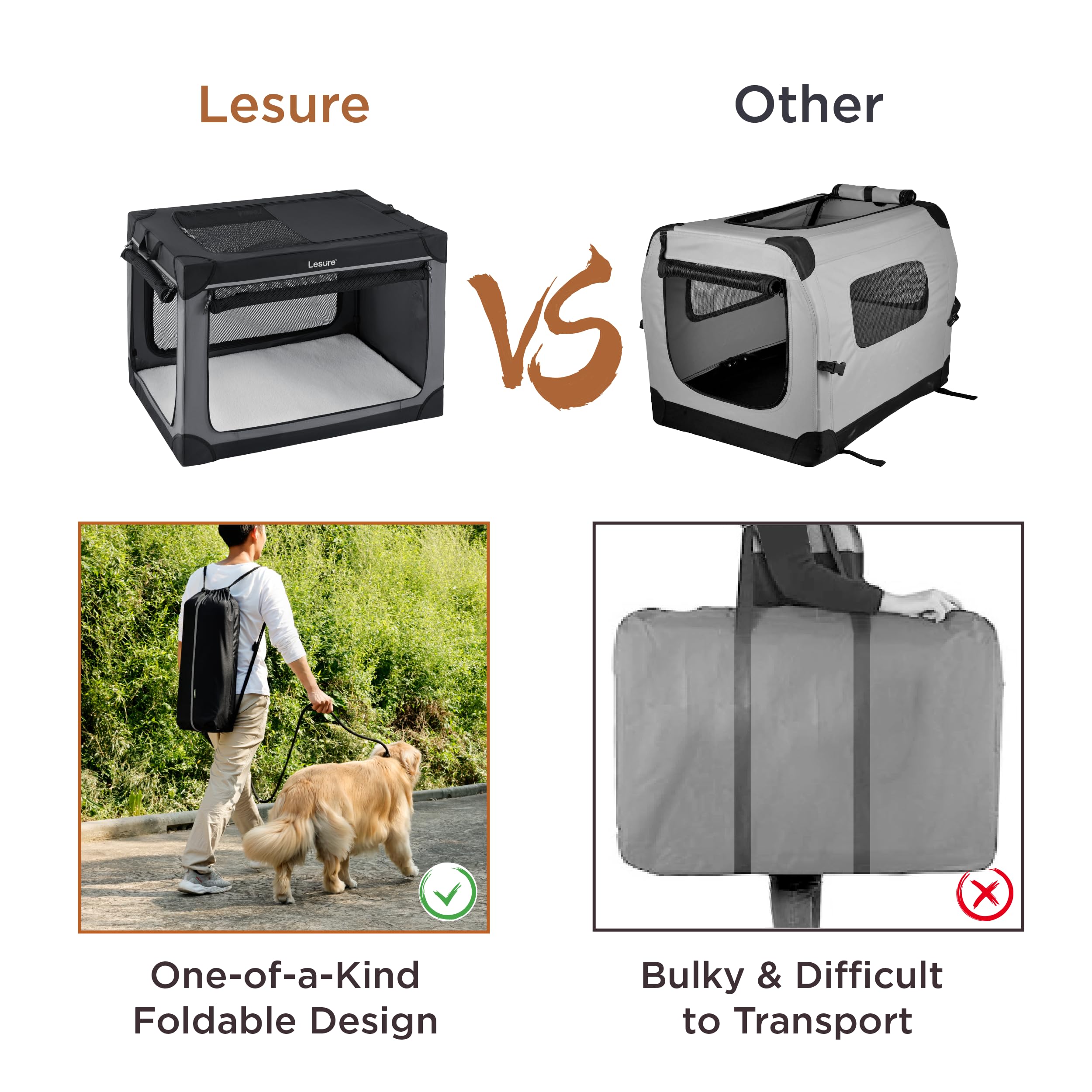 Lesure Soft Collapsible Dog Crate - 26 Inch Portable Travel Crate for Small Dogs Indoor & Outdoor, 4-Door Foldable Pet Kennel wi