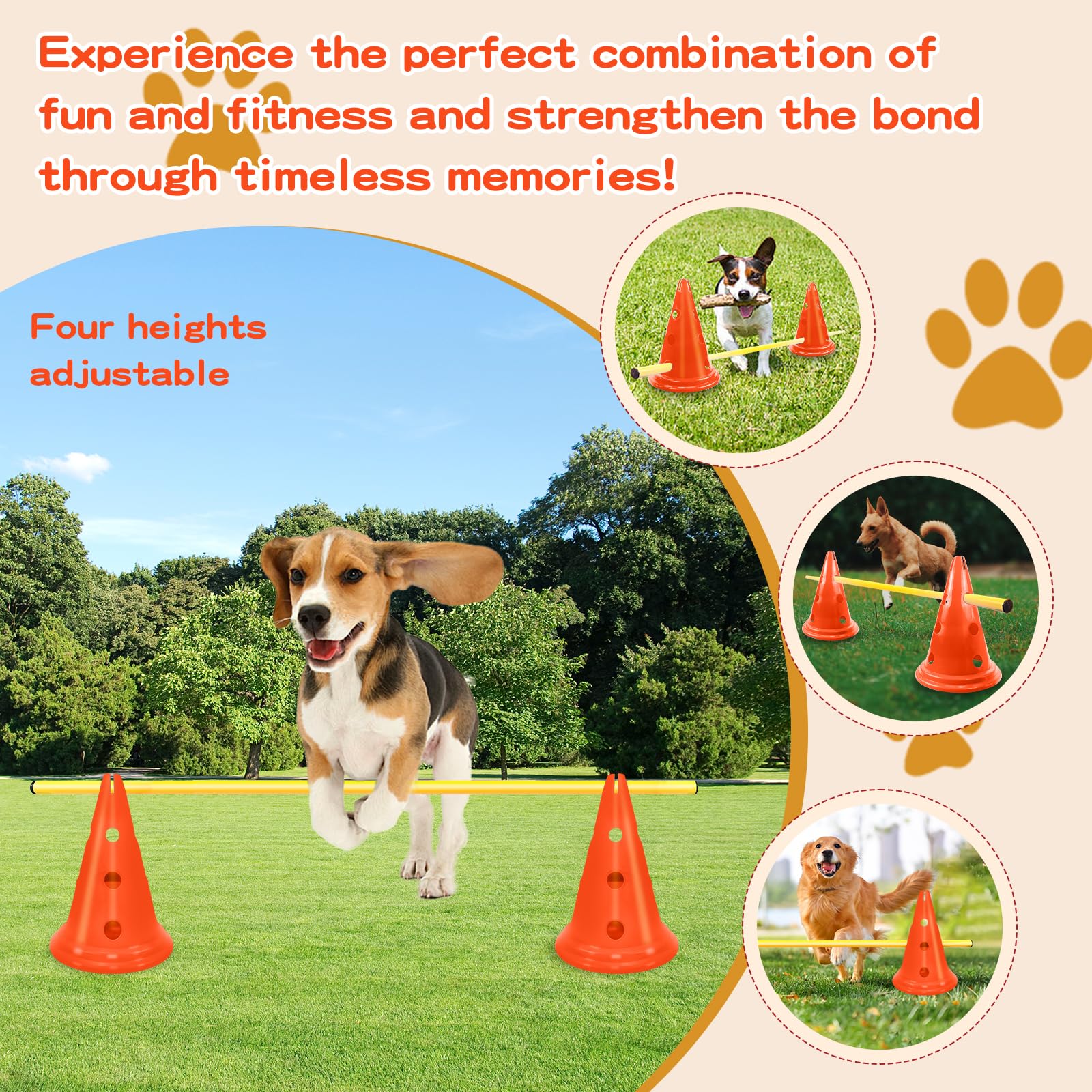 FOTN Dog Agility Hurdle Cone Set Dog Agility Course Backyard Set Include 12 Agility Cones 6 Agility Rods Dog Agility Training Eq