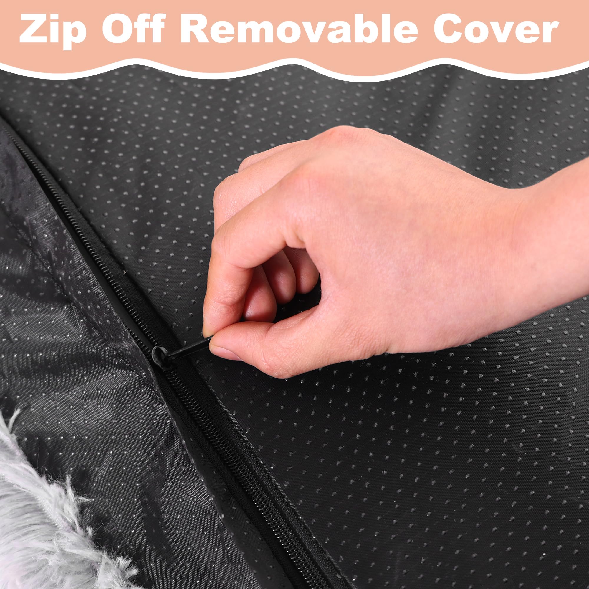 Bedfolks Waterproof Crate Bed, Plush Dog & Cat Bed With Removable Washable Cover, Faux Fur Kennel Pad, 17''X12'', Grey