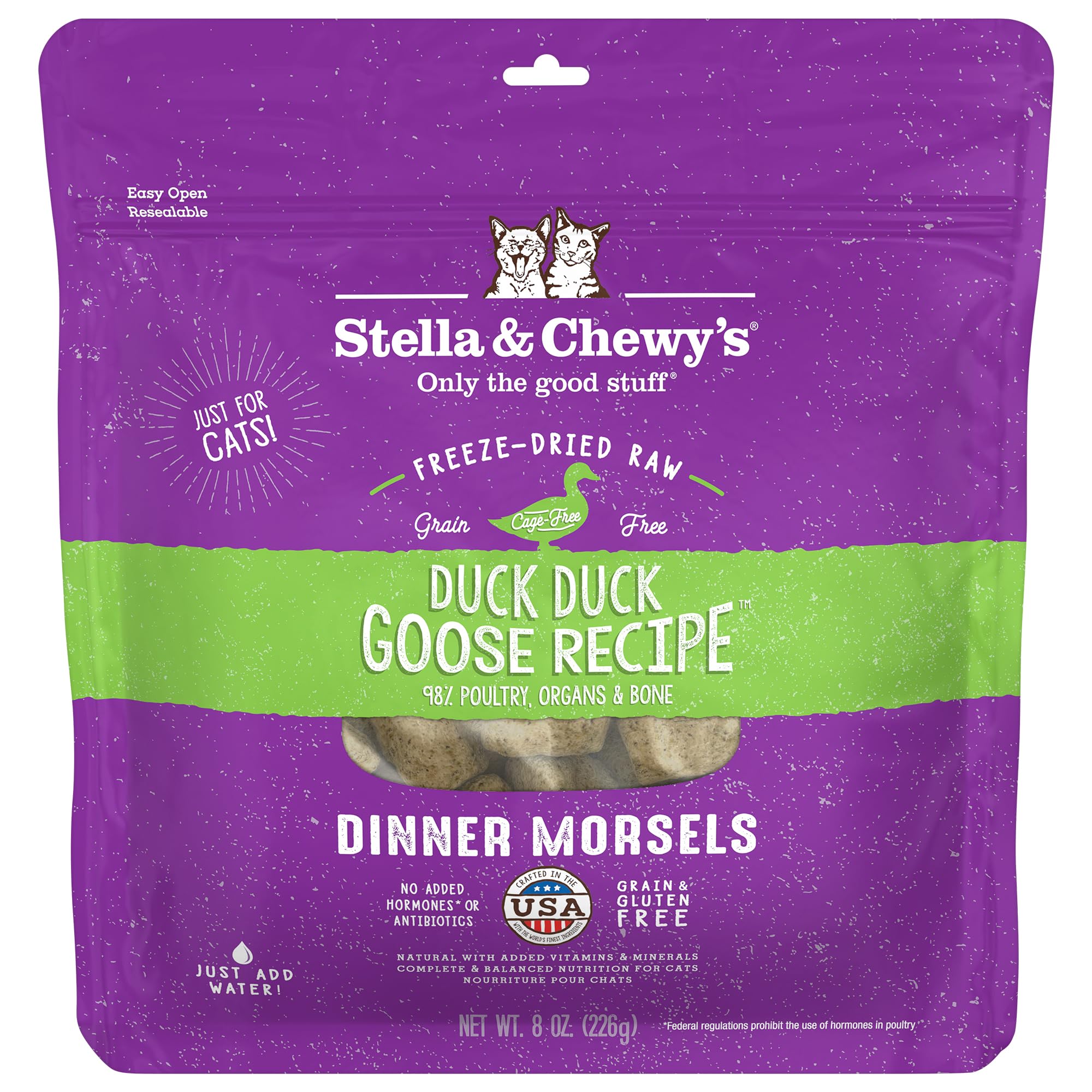 Stella & Chewys Freeze-Dried Raw Cat Dinner Morsels - Grain Free, Protein Rich Cat & Kitten Food - Duck Duck Goose Recipe - 8 o