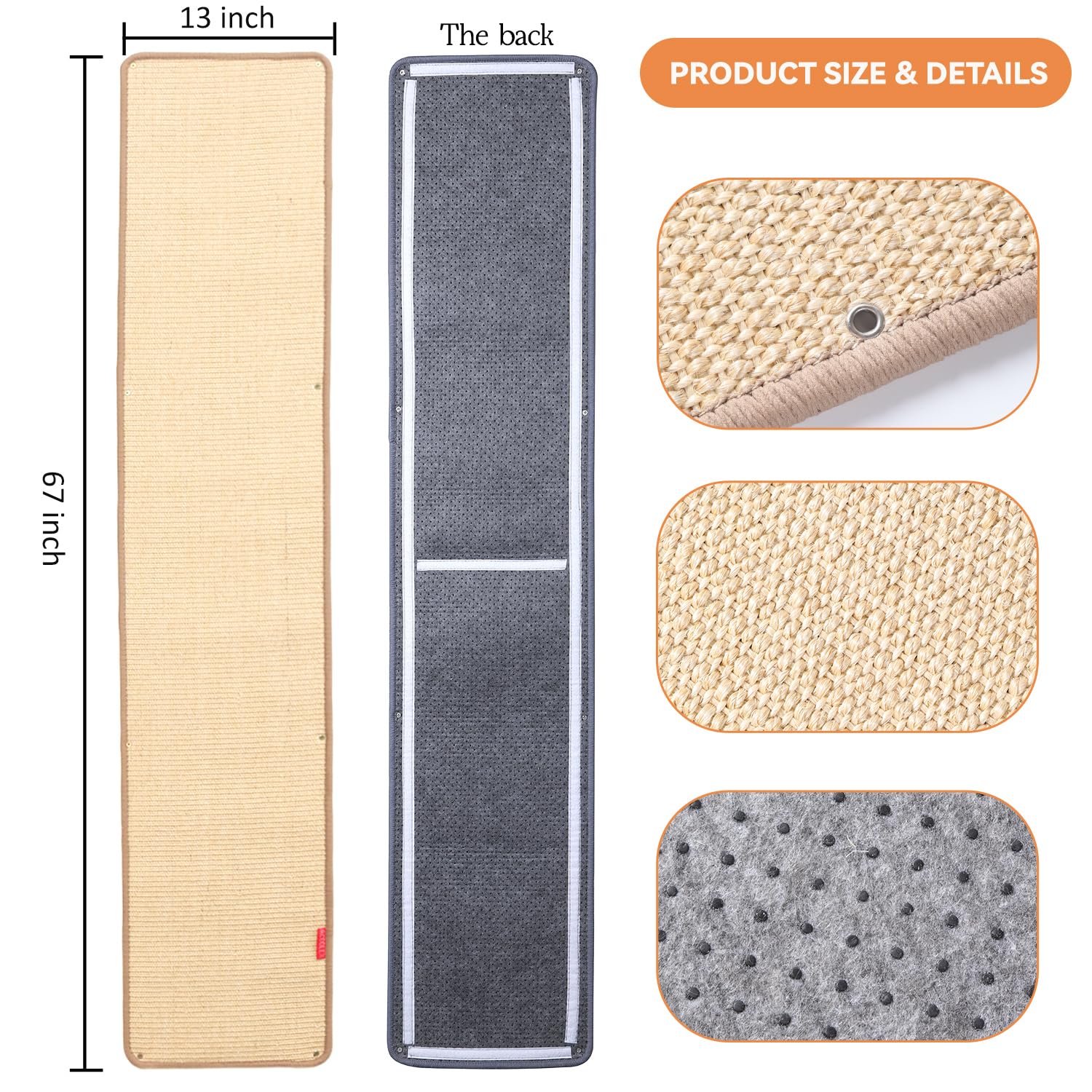 66.93X13.38X0.32 Inch Thickened Cat Wall Scratcher Carpet, Cat Climbing Wall, Durable Cat Wall Furniture, Tall Cat Scratching Po