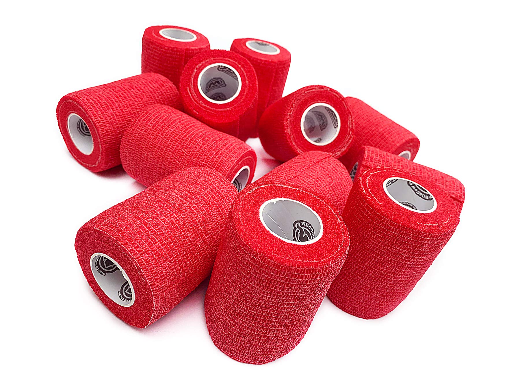 Wildcow 3'' Red Vet Wrap Tape Bulk, 12 Pack Cohesive Bandage Wrap, Self Adherent Grip Rolls