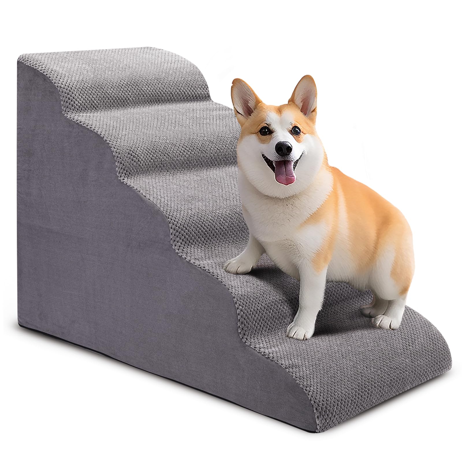 Ciwivoki Dog Stairs For Bed, 5-Step Dog Steps For Couch And High Bed, Non-Slip Pet Stairs, 24' High Sofa Foam Dog Ramp - Best For Small Pets, Older Dogs, Cats With Joint Pain