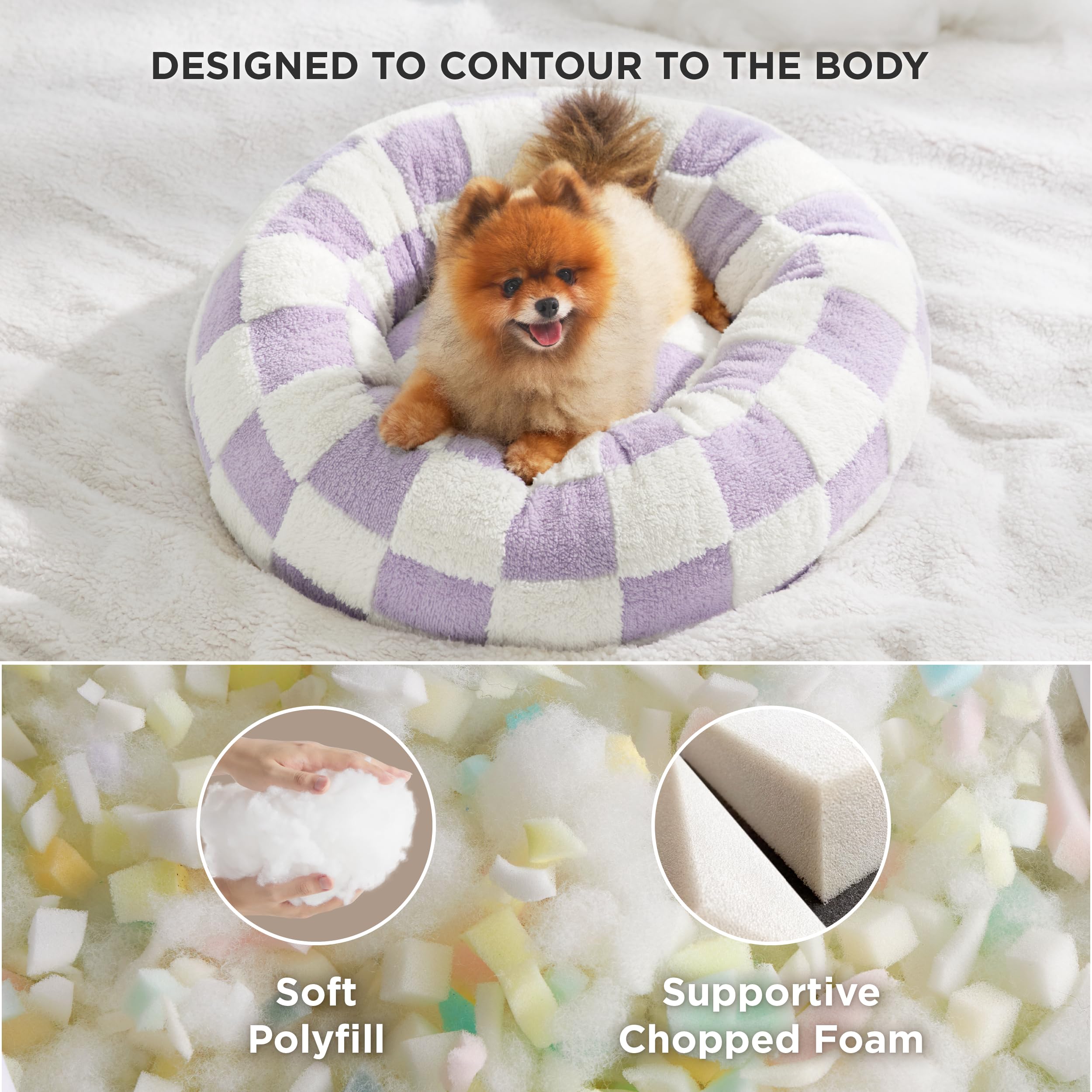 Lesure Donut Small Dog Bed - Round Cat Beds For Indoor Cats Calming Pet Beds, Cute Modern Beds With Jacquard Shaggy Plush & Anti