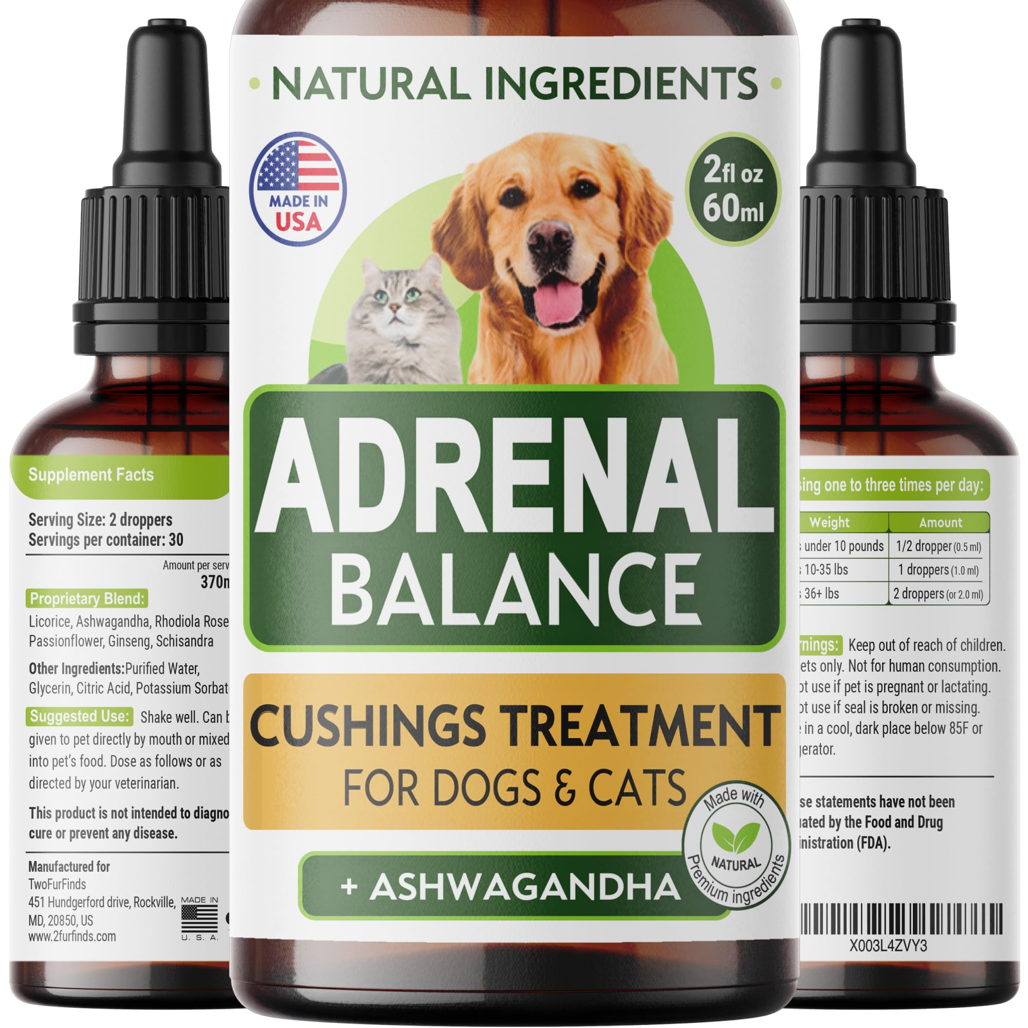 ?dr?n?l Balance for Dogs and Cats - Cushings Treatment for Pets, ?dr?n?l Support w/Ashwagandha, Licorice Root, Rhodiola Rosea - 