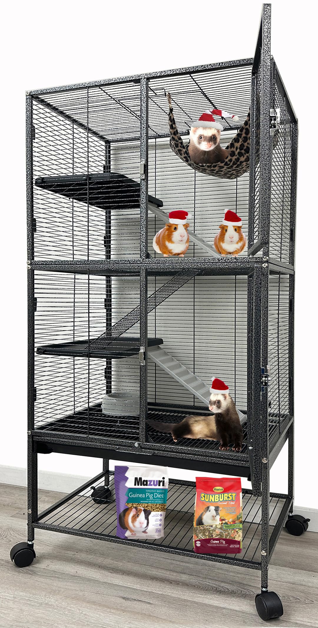 Large Two Story Deluxe Double Unit 4-Floor Small Animal Critter Durable Cage Tight 1/2-Inch Bar Spacing Feisty Ferret Hammock Sq