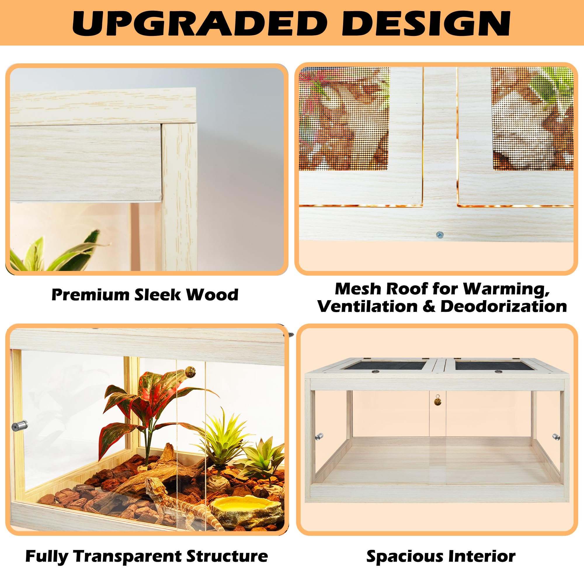 Prolee Bearded Dragon Tank 37 Gallon, Lizard Tank, Reptile Tank With Metal Mesh Roof Door, Snake Tank With Lock Design, 32'' Lon