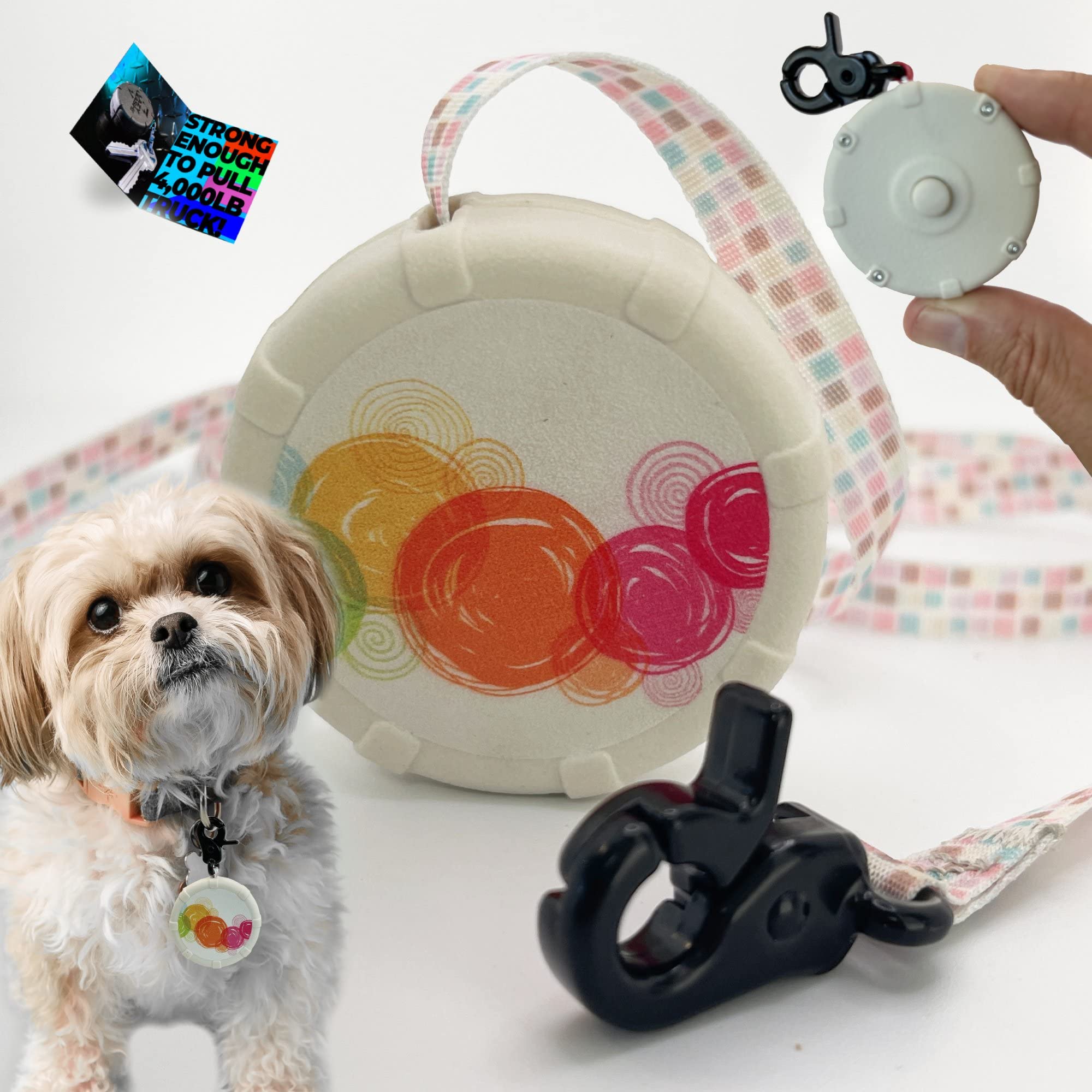 Color Bubbles + Free Bonus Leash! 40'' Wearable Mini Adjustable Dog Leash For Hiking, Training & Adventure - Powerful Lightweigh