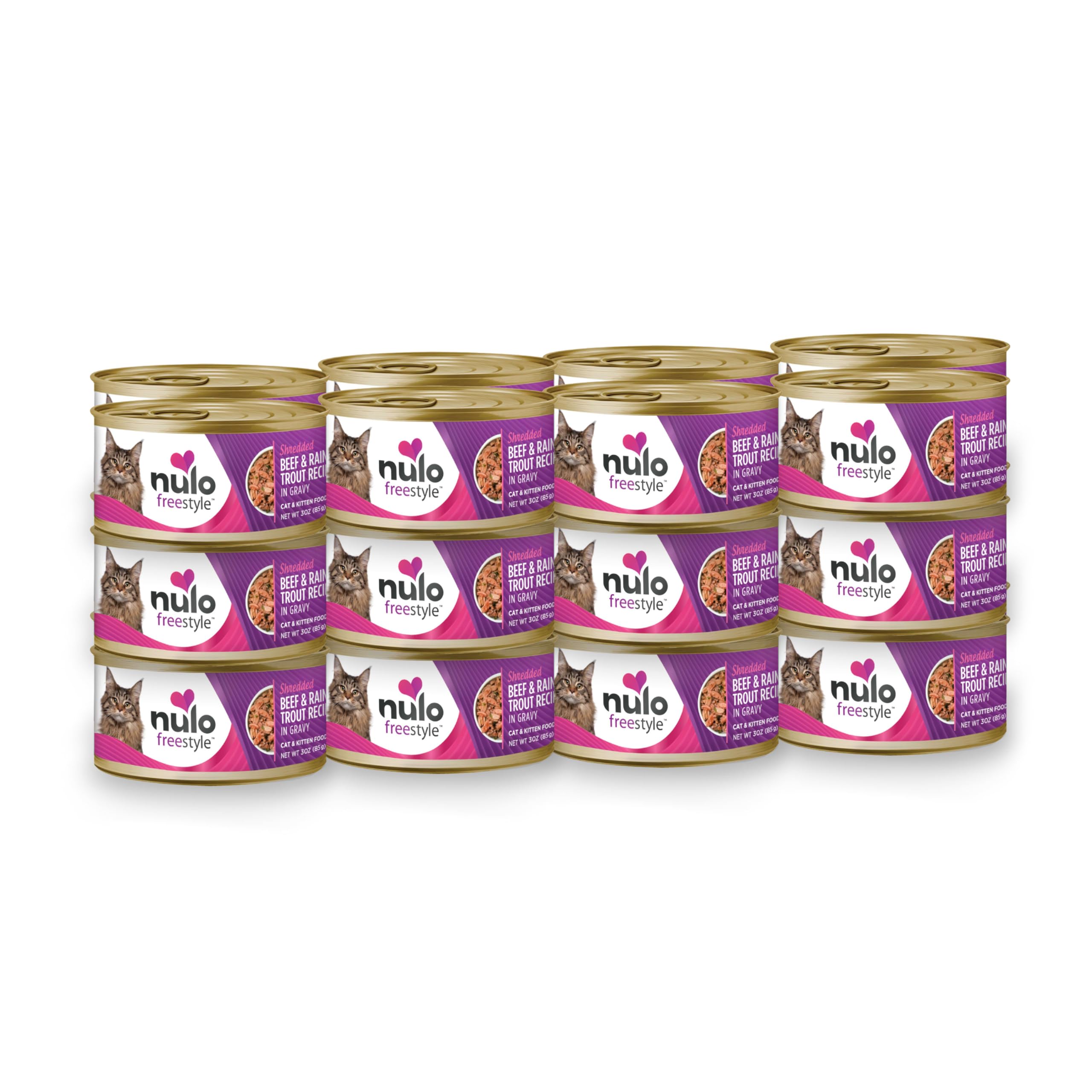Nulo Beef & Rainbow Trout Shredded Wet Canned Cat Food, 3 Ounce (Pack of 24)