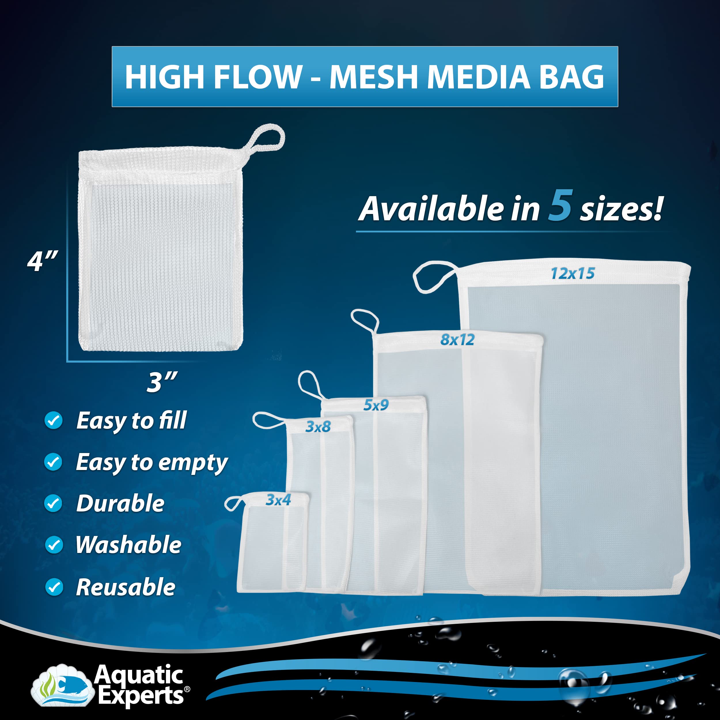 Aquatic Experts High Flow Mesh Filter Media Bags - Aquatic Bags For Filter Media (High Flow, 3' X 4' - 4 Pack)