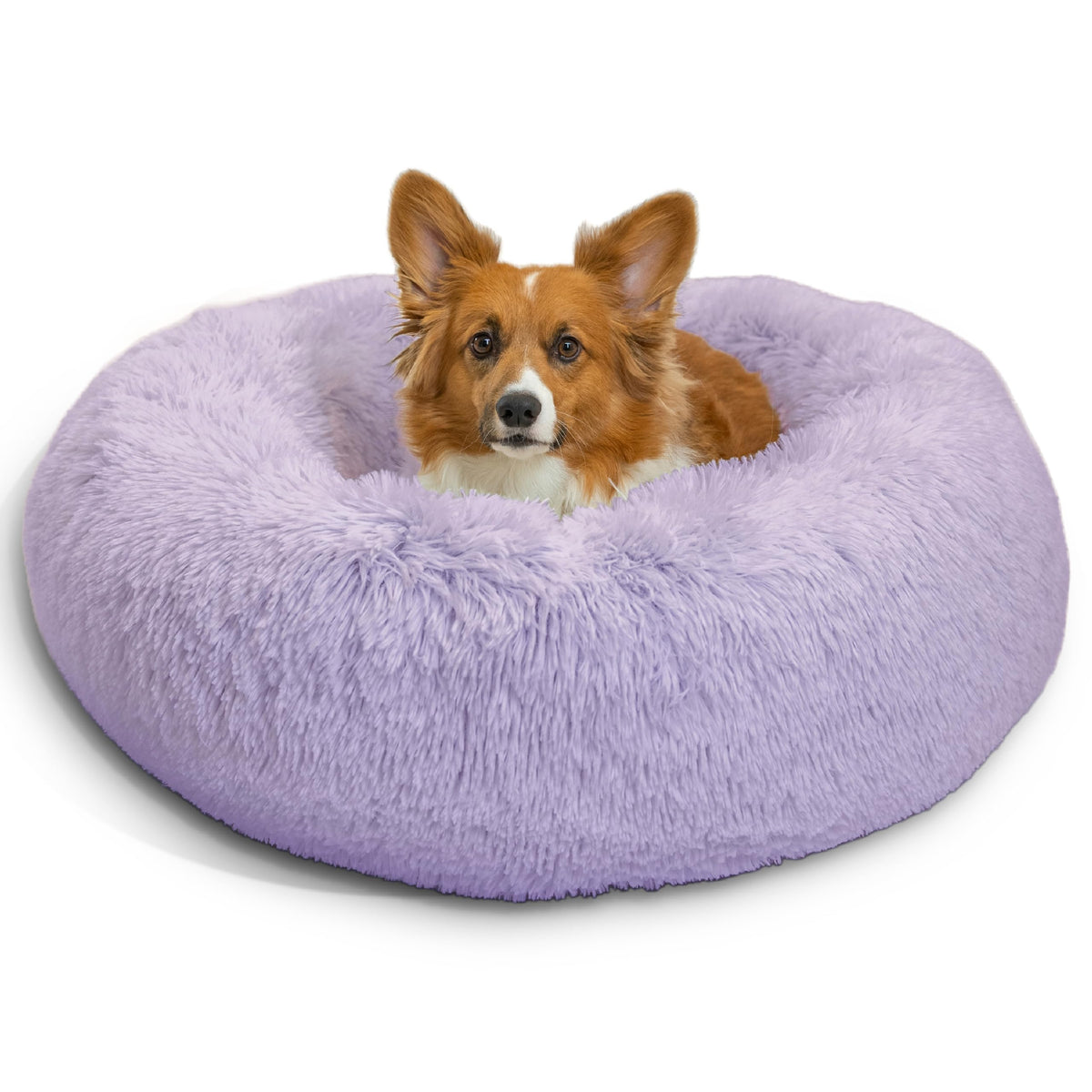 Best Friends By Sheri The Original Calming Donut Dog And Cat Bed In Shag Fur, Lavender, Medium, 30X30