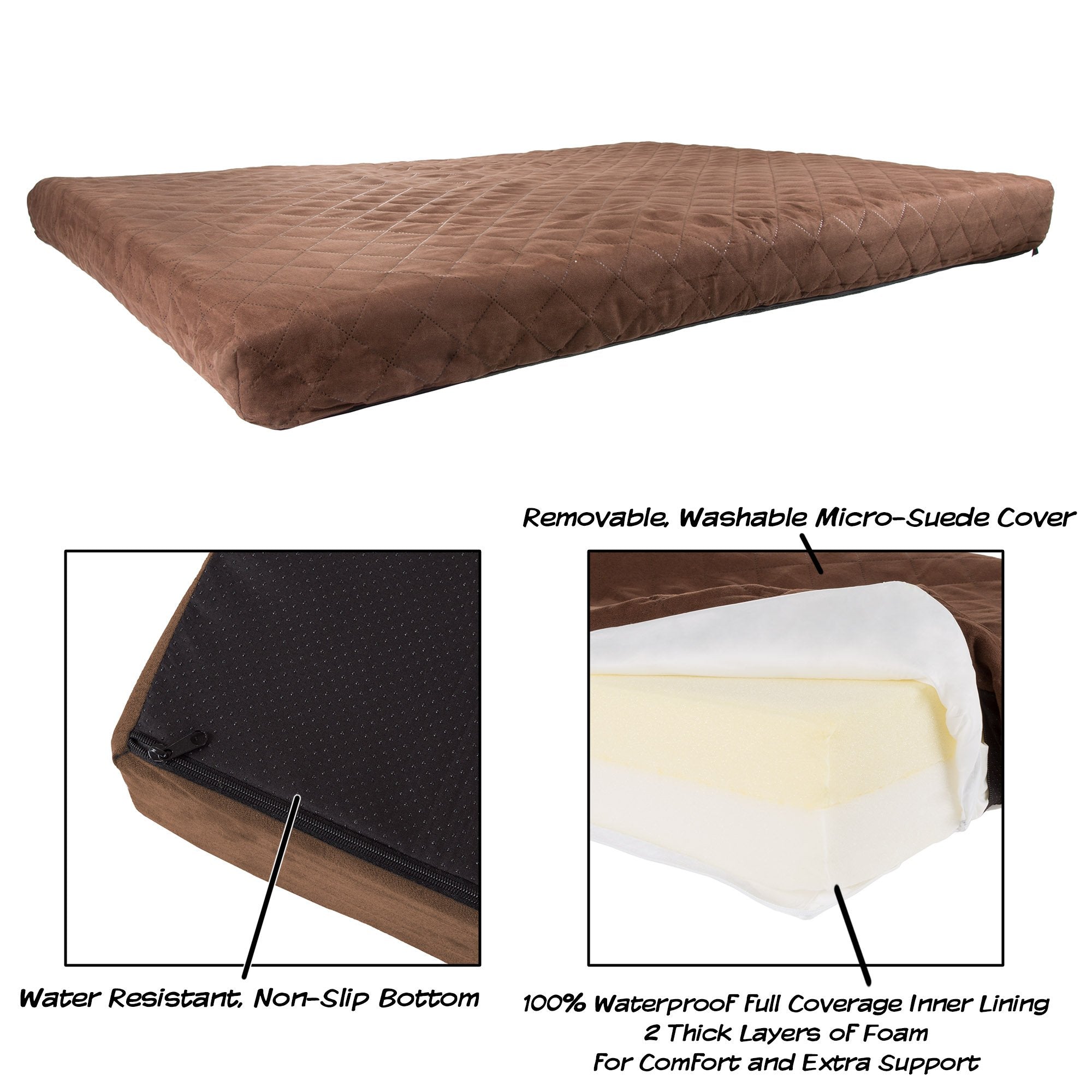 Waterproof Dog Bed - 2-Layer Memory Foam Pet Pad With Removable Machine Wash Cover - 44X35 Crate Mat For Dogs And Puppies By Petmaker (Brown)