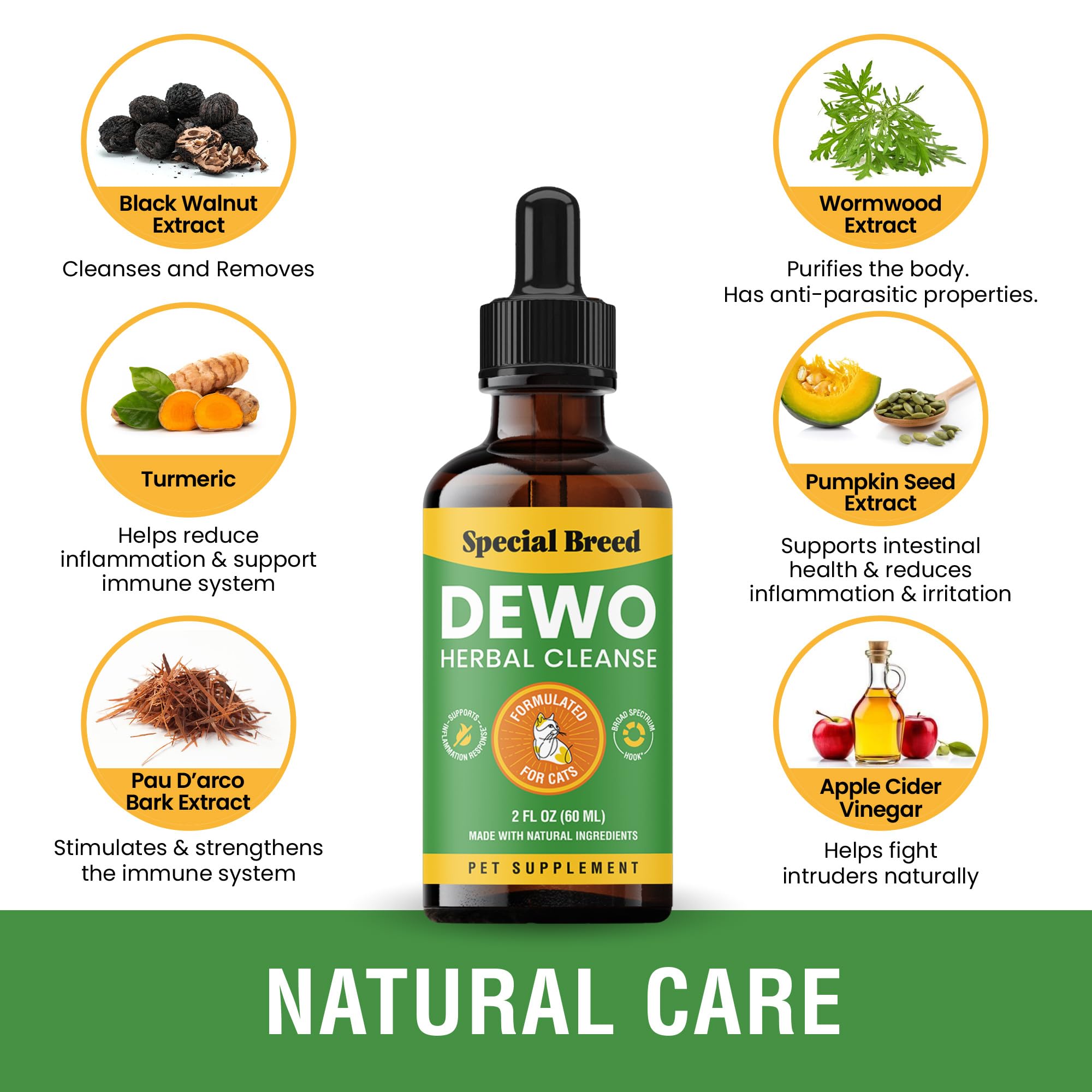 Specifically Formulated for Cats, Natural Broad Spectrum Pet Supplement, Herbal Cleanse, Digestive Support for All Cat Breeds, G