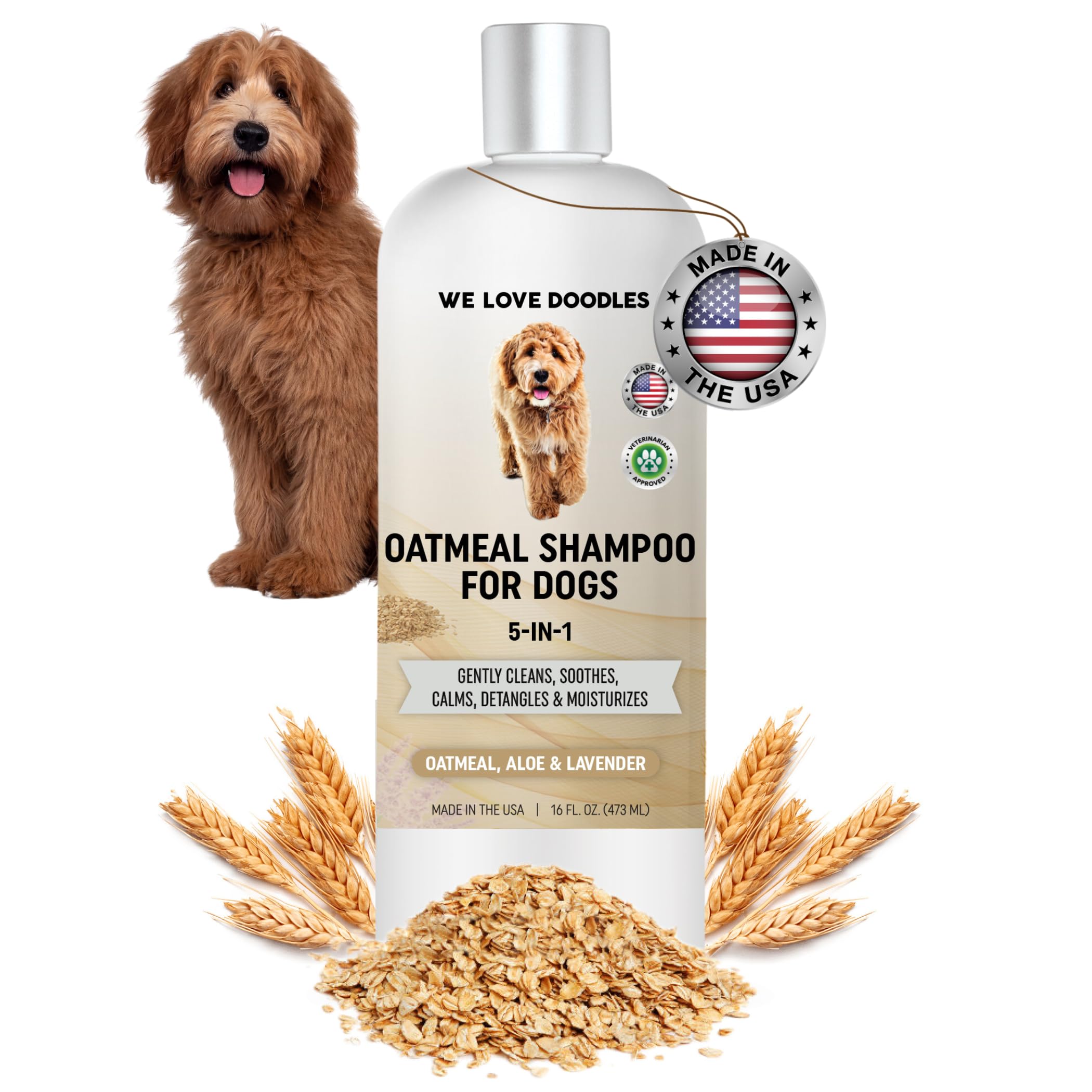 5-in-1 Premium Oatmeal Shampoo for Dogs, Gentle for Itchy & Sensitive Skin, Provides Itch Relief, Hypoallergenic & Soothing for 