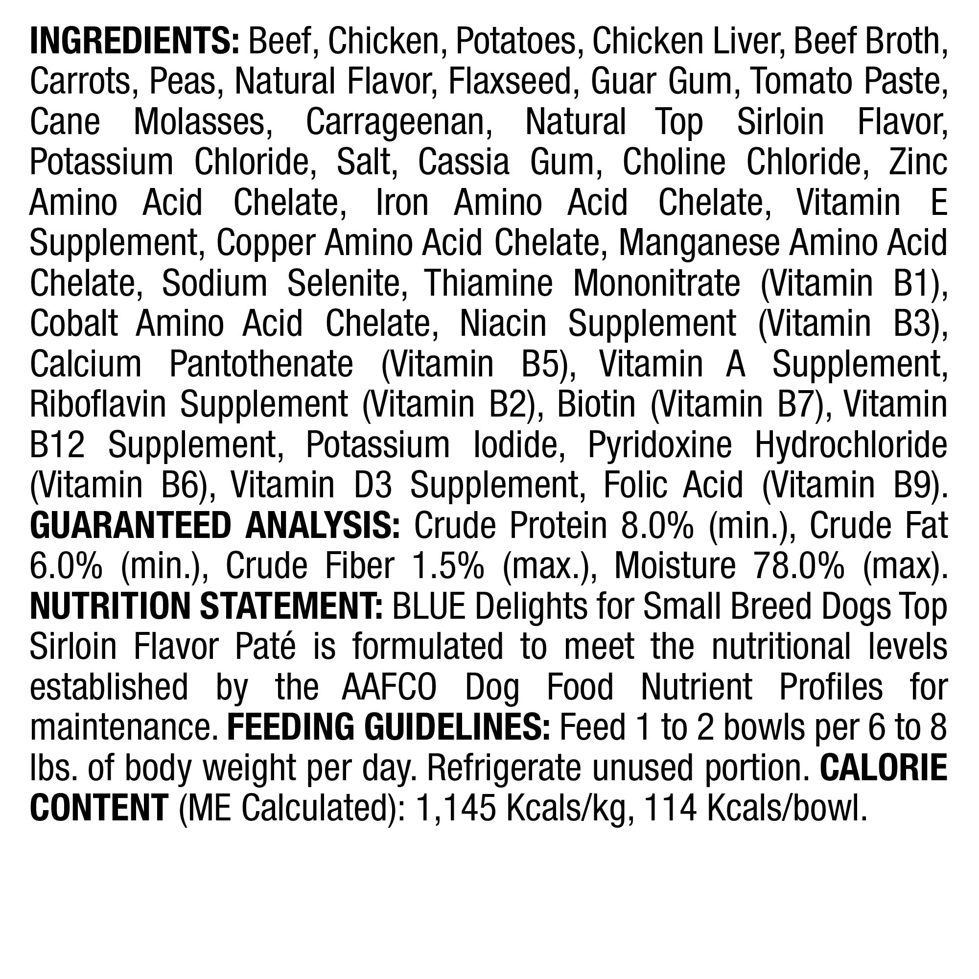 Blue Buffalo Delights Natural Adult Small Breed Wet Dog Food Cups, Pate Style, Top Sirloin Flavor in Savory Juice 3.5-oz (Pack o