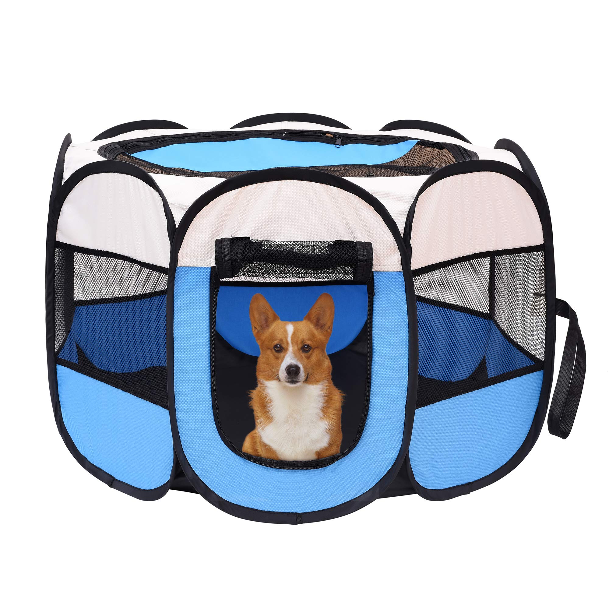 Mile High Life | Foldable Dog Playpen | Portable Dog Crate W Removable Shade Cover | Dog Kennel Indoor/Outdoor W Carry Case | Pen Tent For Dog/Cat/Rabbit(Blue, Small (29'X29'X17'))