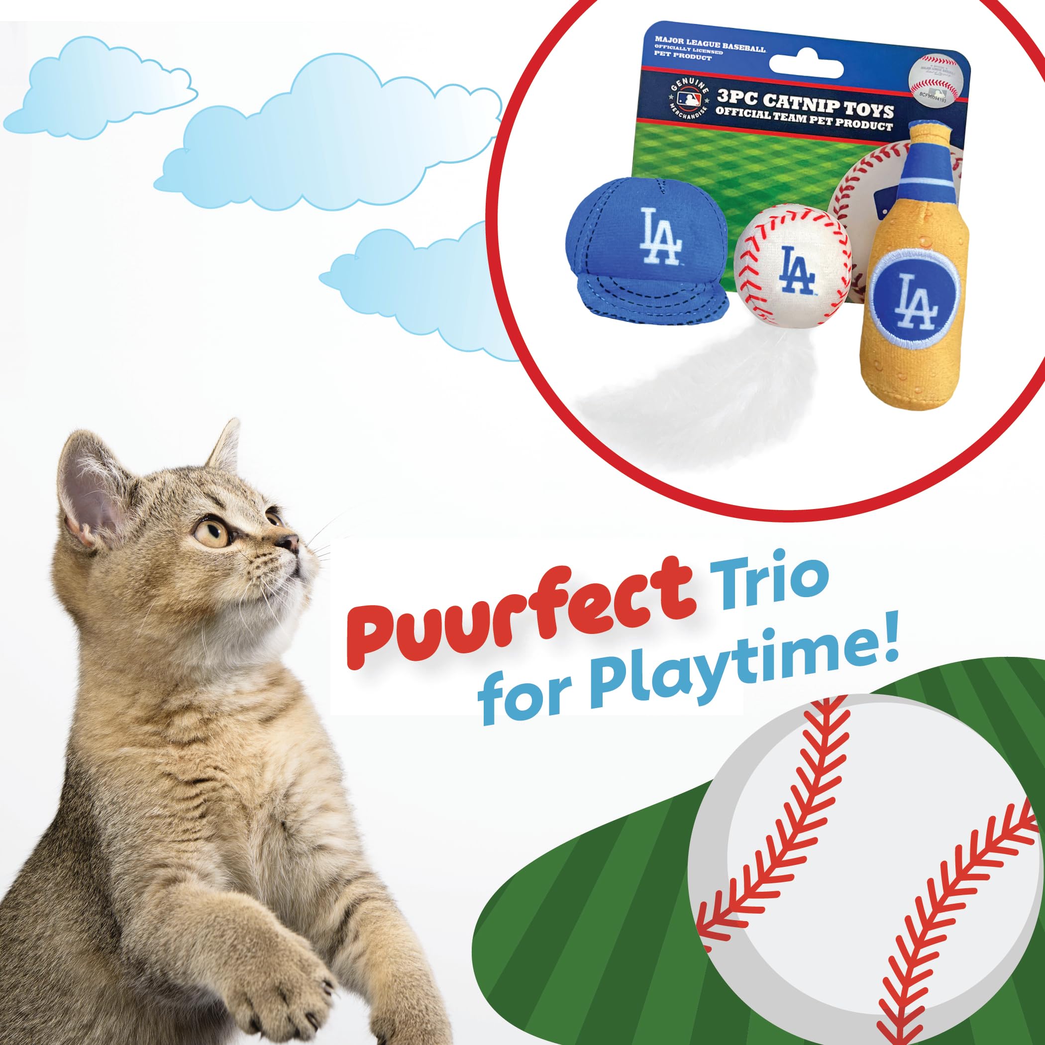 Best Plush Cat Toy Mlb Los Angeles Dodgers Complete Set Of 3 Piece Cat Toys Filled With Fresh Catnip. Inc: 1 Baseball Cap Cat To
