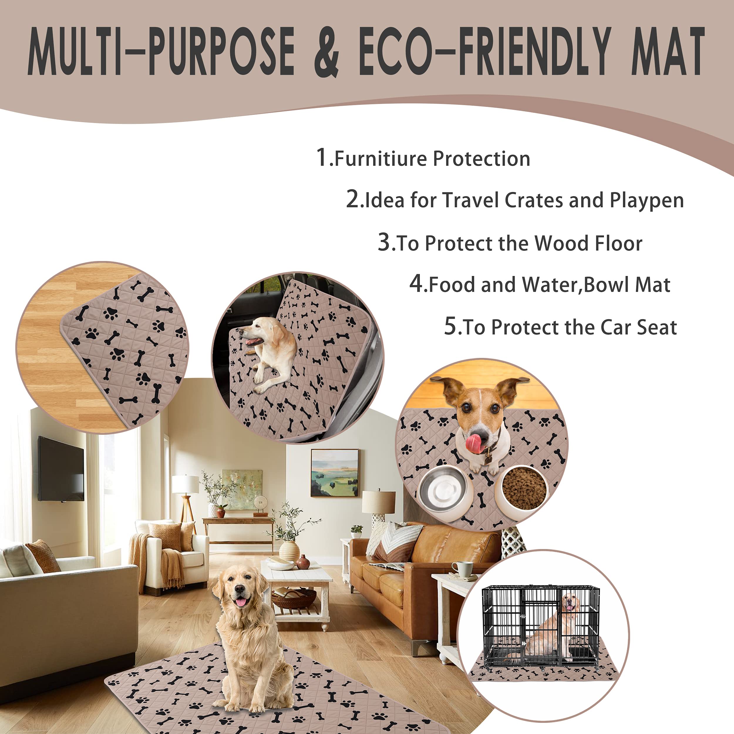 Dog Crate Pee Pads - Wahable Dog Rugs Non-Slip Puppy Pads For Small Dogs, Water Absorb Training Pads (80'' X 60'', Beige) 1 Pack