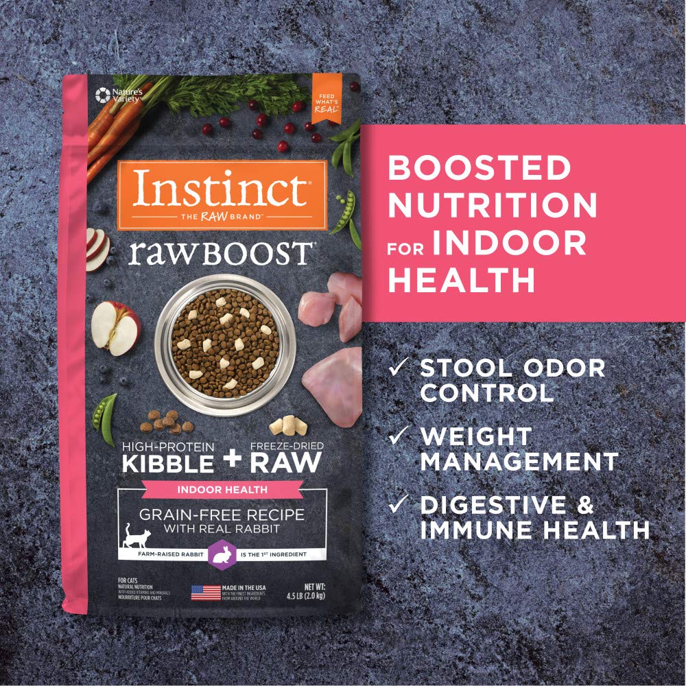 Instinct Raw Boost Indoor Health, Natural Dry Cat Food with Freeze Dried Pieces, Grain Free Recipe - Real Rabit, 4.5 lb. Bag