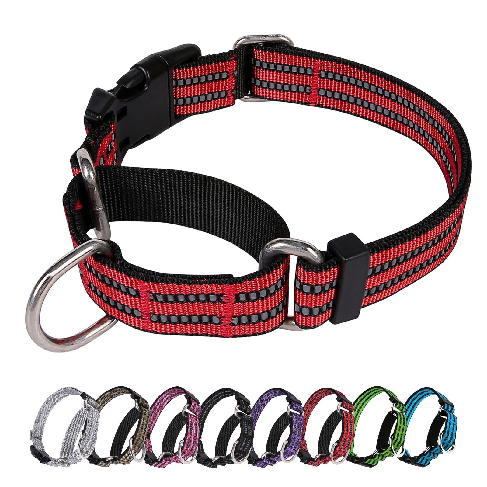 Joyeeiioo Martingale Dog Collar, Adjustable Nylon Reflective Collar With Buckle. No Pull-For Small, Medium, Large Dogs. Prevents Slipping Out-Helps With Strong Pullers-Increase Control (Red M)