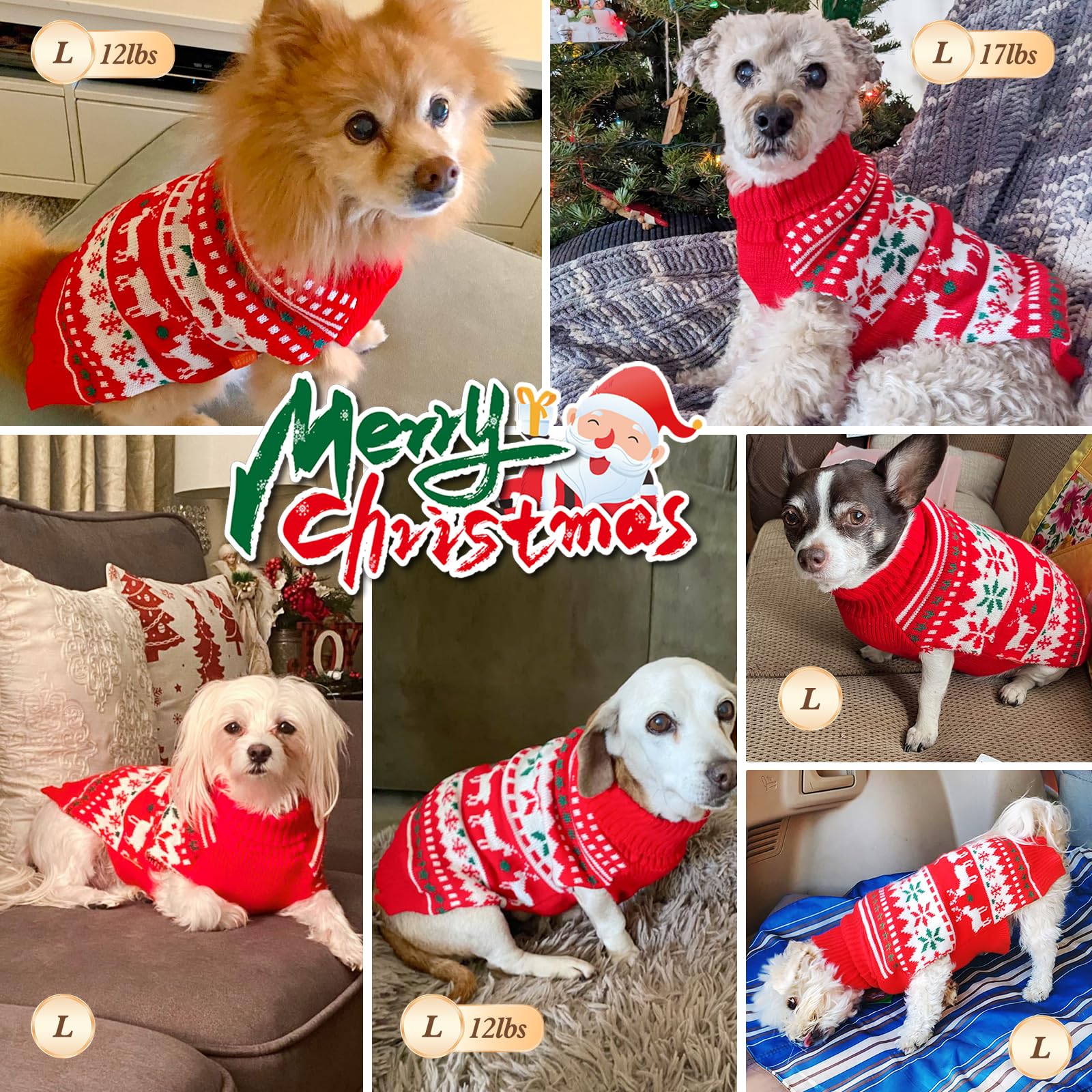 Kyeese Christmas Dog Sweaters For Small Dogs Snowflake Reindeer Dog Sweater With Leash Hole Ugly Dog Holiday Sweater Pet Sweater