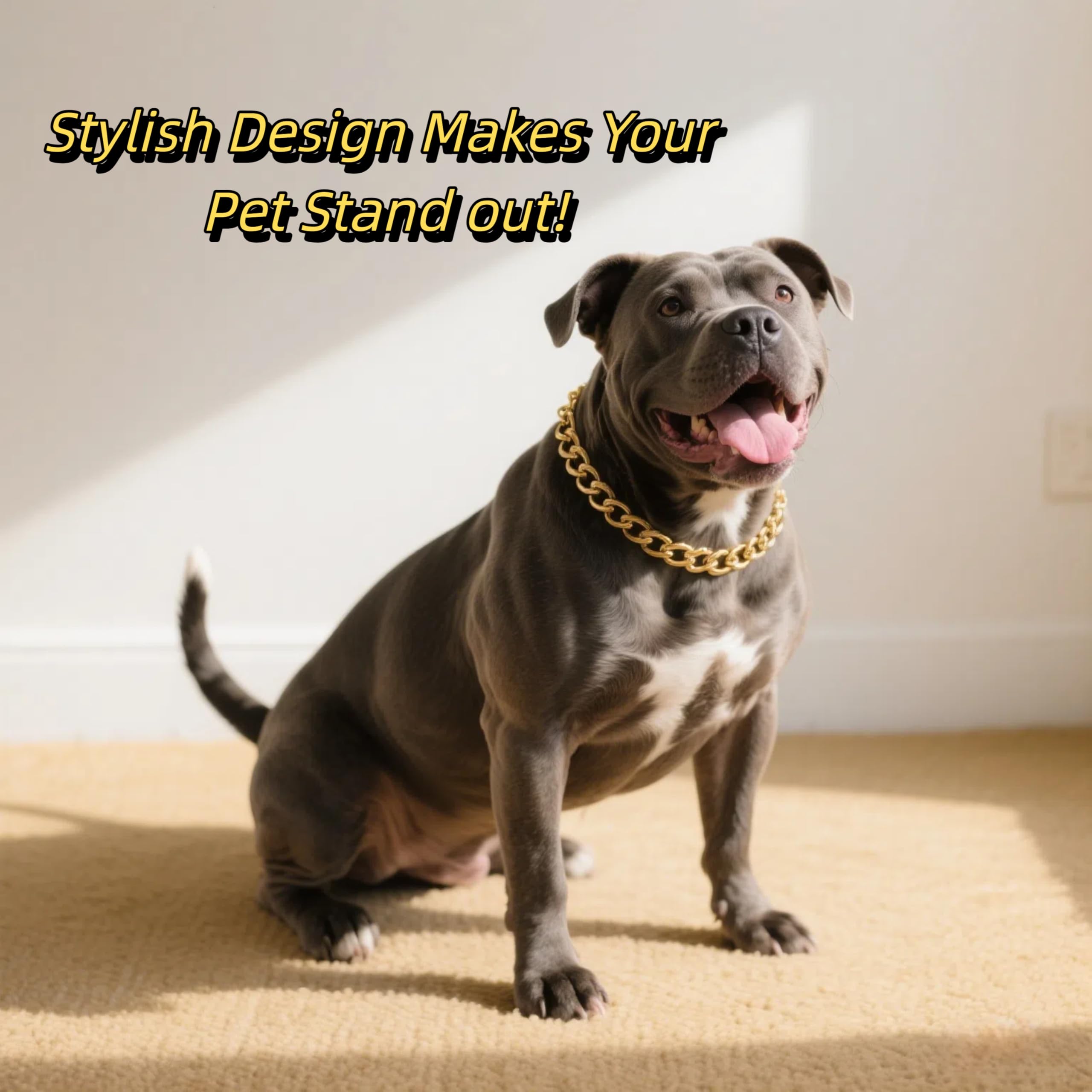 Cwyza Gold Dog Chain Necklace Collar - Fashionable Cuban Link, Adjustable, Lightweight & Durable Metal Decoration (Gold, 9 (Ne