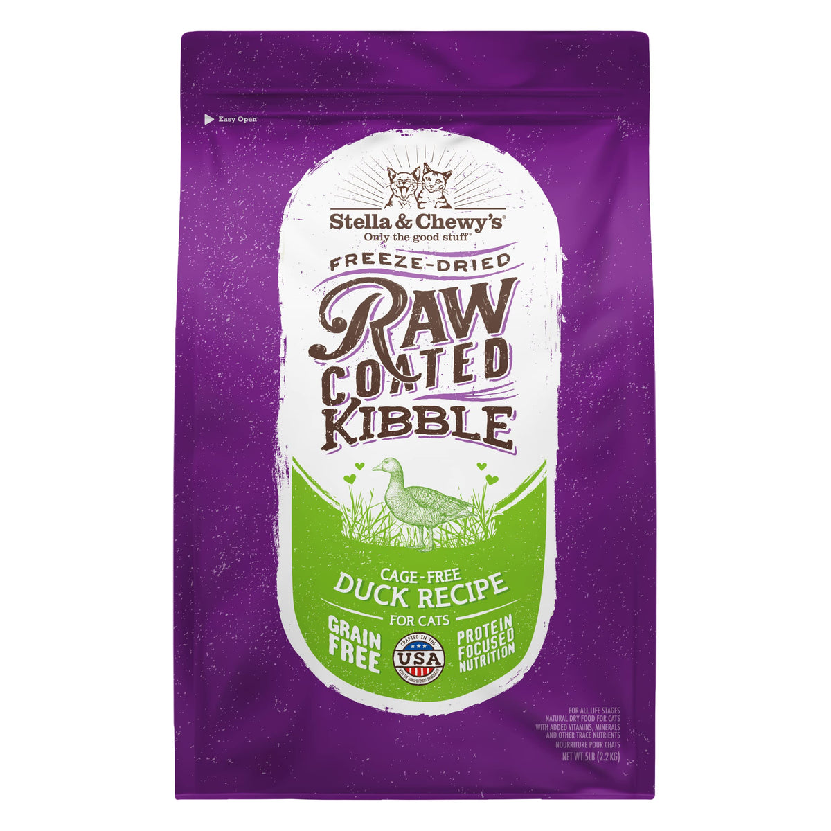 Stella & Chewy’S Raw Coated Premium Kibble Cat Food - Grain Free, Protein Rich Meals - Cage-Free Duck Recipe - 5 Lb. Bag