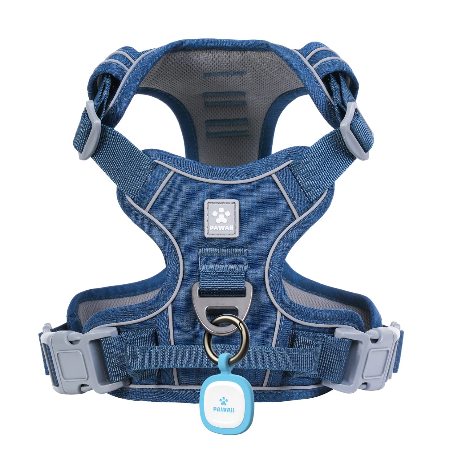 Pawaii No Pull Dog Harness With Pet Id Tag,Reflective Strips No Choke Front O Ring Breathable Mesh Adjustable Soft Padded Pet Ve