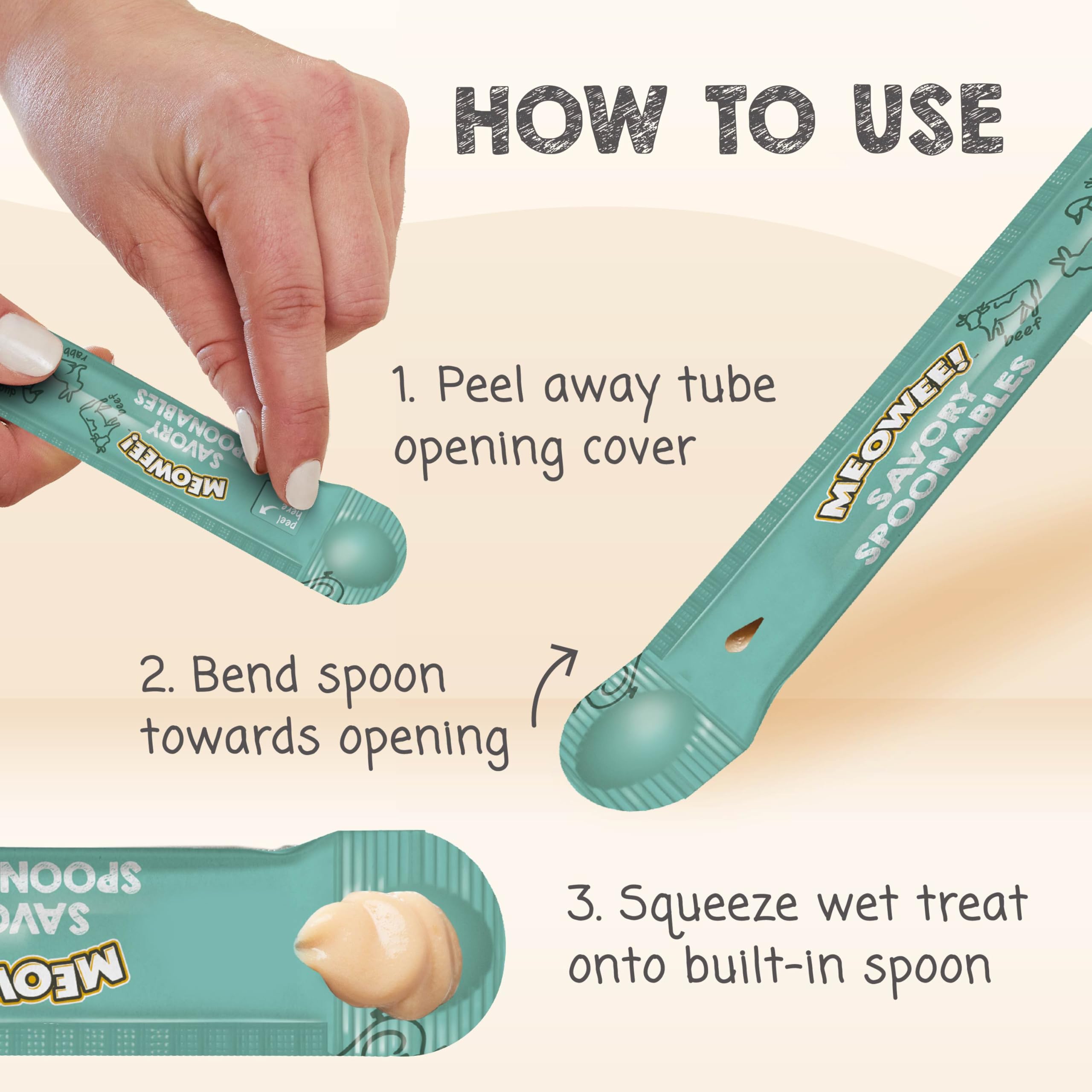 MEOWEE! Savory Spoonables with Real Duck, Beef and Rabbit for Cats, 8 Count, Treat Your Cat to Triple Flavor Squeezable Lickable