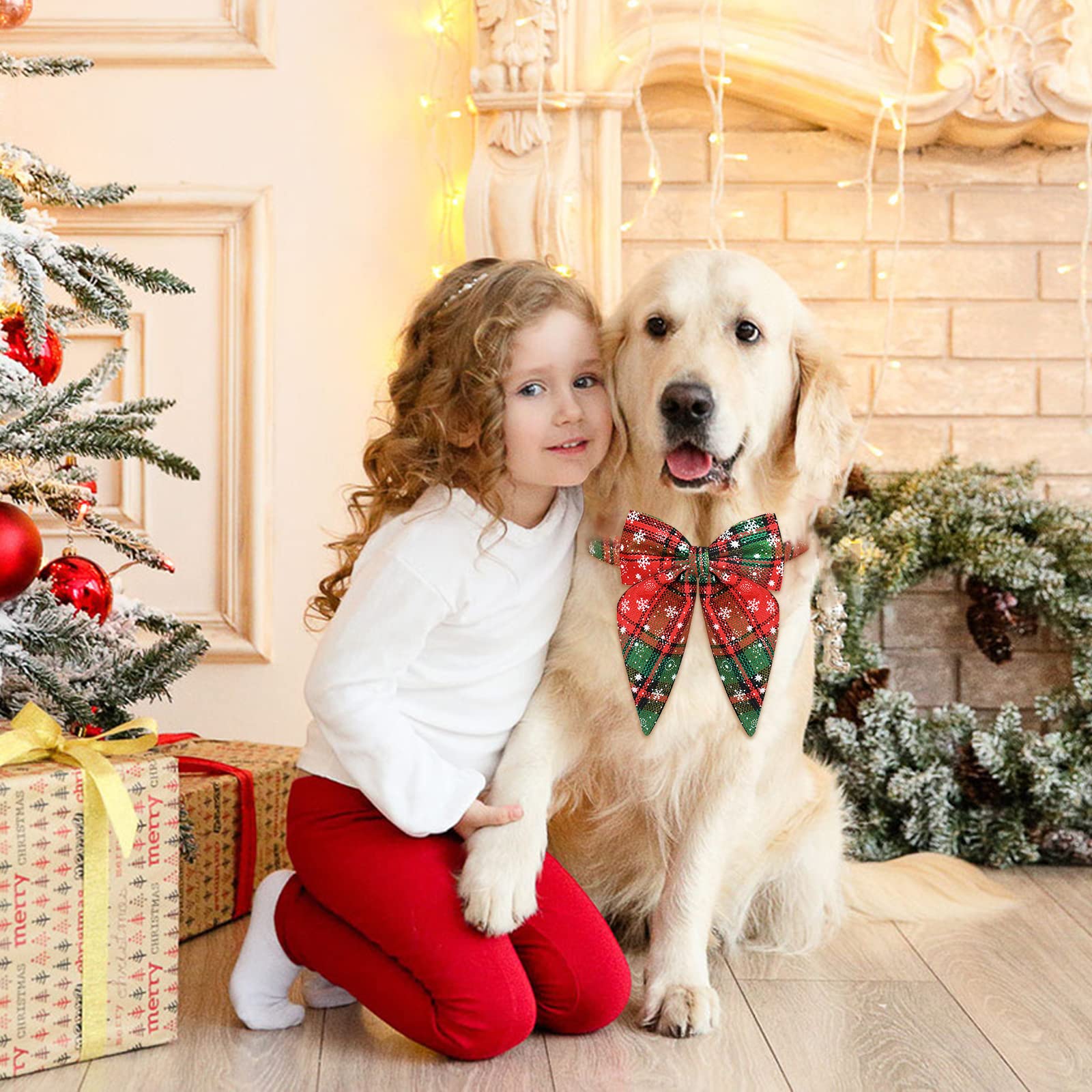 Malier Christmas Dog Collar With Bow Tie, Christmas Classic Plaid Dog Collar Soft Durable Holiday Dog Collar For Small Medium La