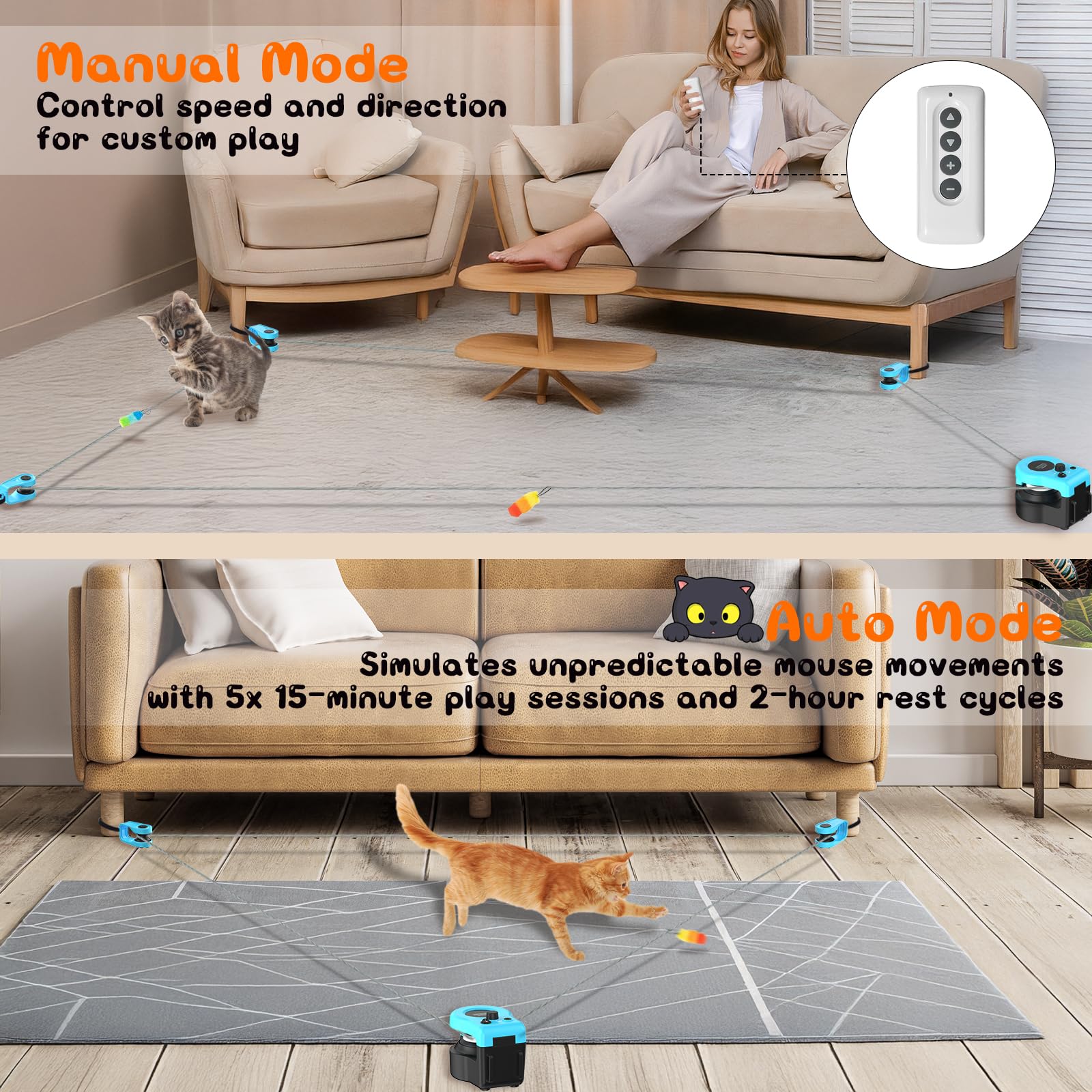 Interactive Cat Toy For Indoor - Automatic Cat Treadmill With Remote Control, 3 Speeds, Quiet Motor & Durable Design | Indoor Ch