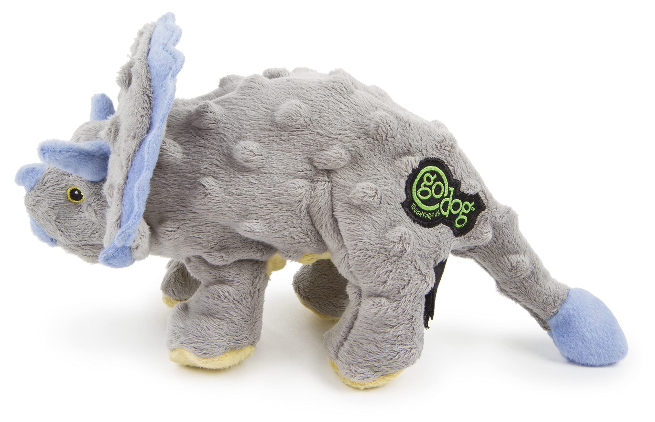 goDog Dinos Frills Squeaky Plush Dog Toy, Chew Guard Technology - Gray, Small