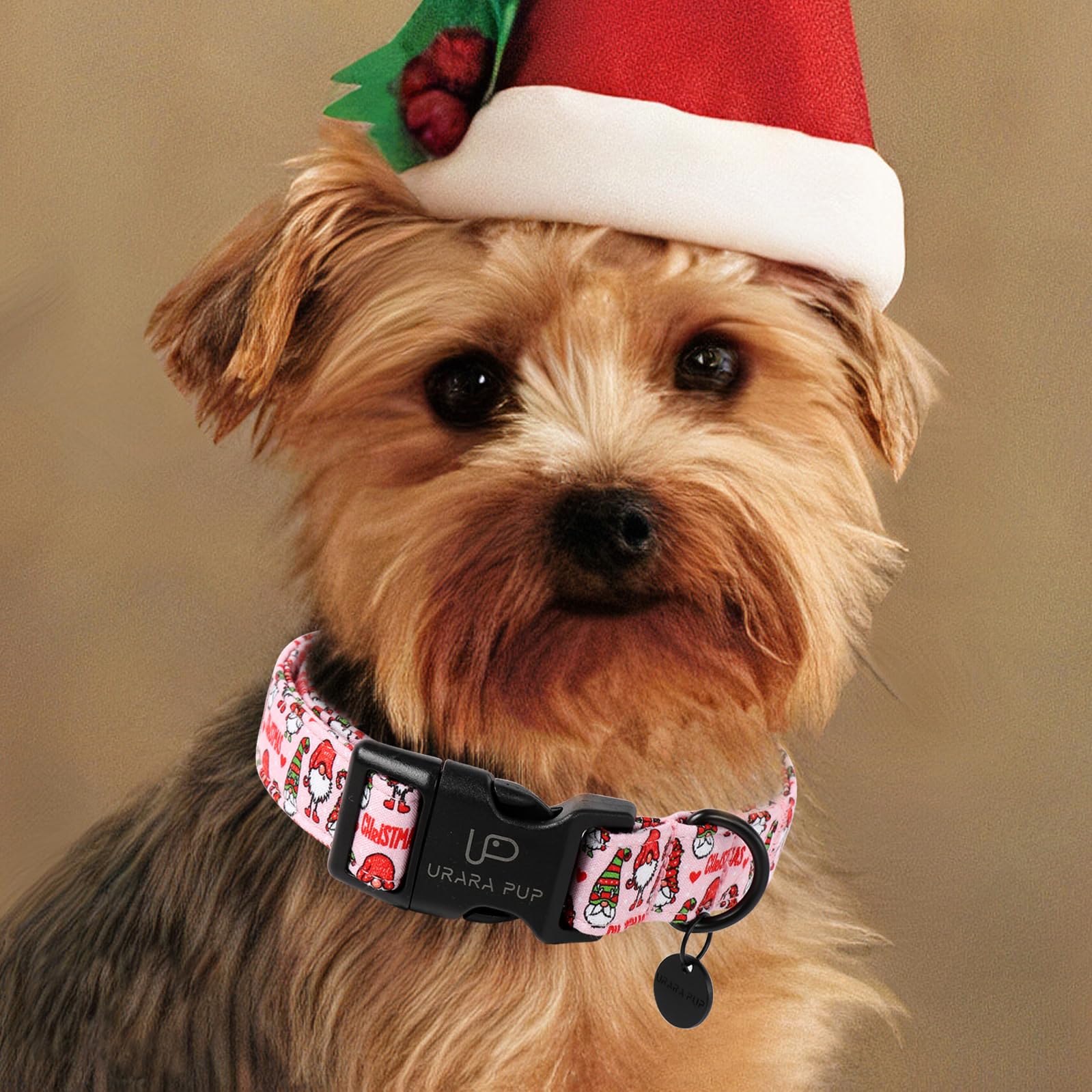 Up Urara Pup Christmas Dog Collar, Cotton Pink Christmas Collar For Medium Girl Boy Dog, Comfortable Dog Collar With Durable Buc