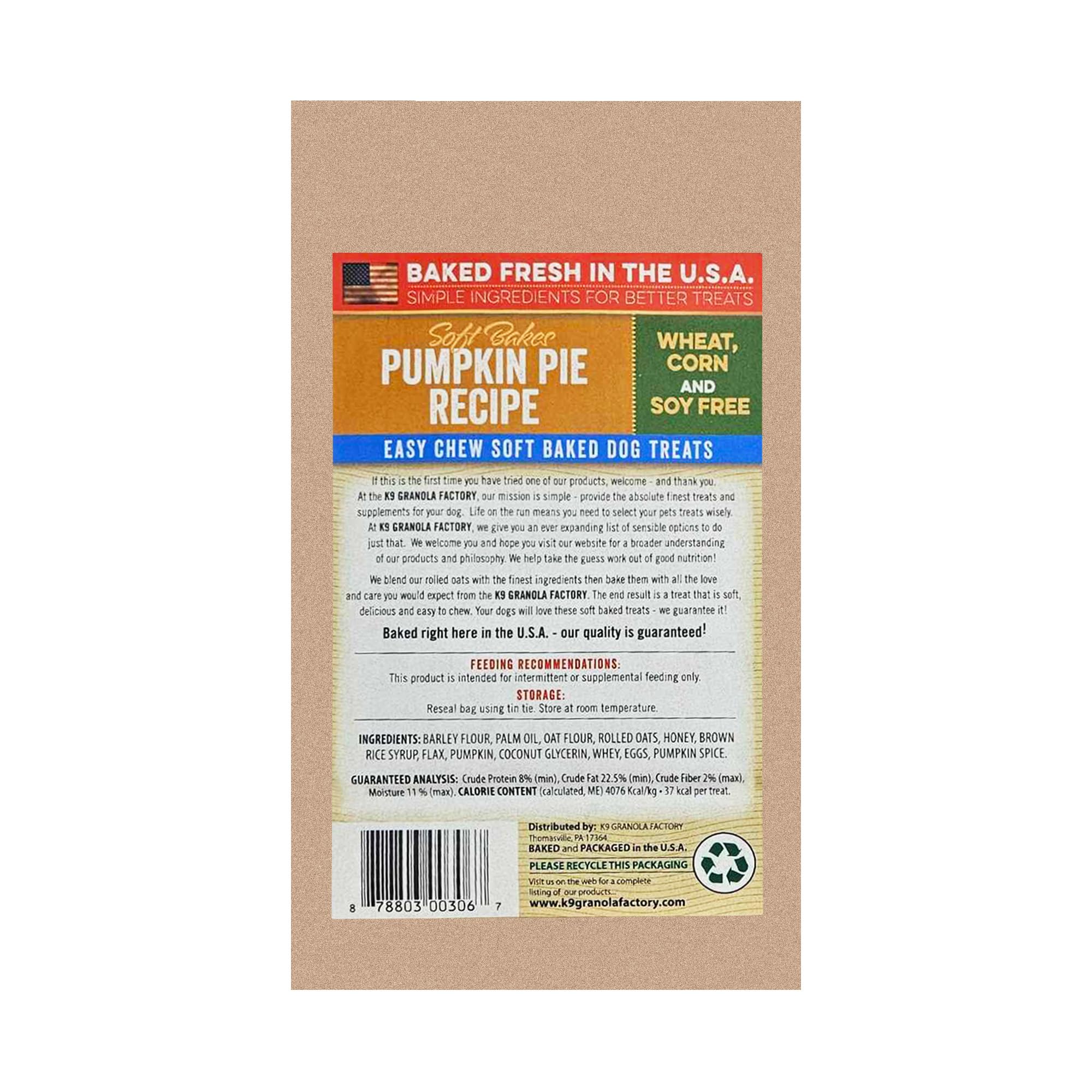 K9 Granola Factory Soft Bakes Pumpkin Pie 12Oz Bags