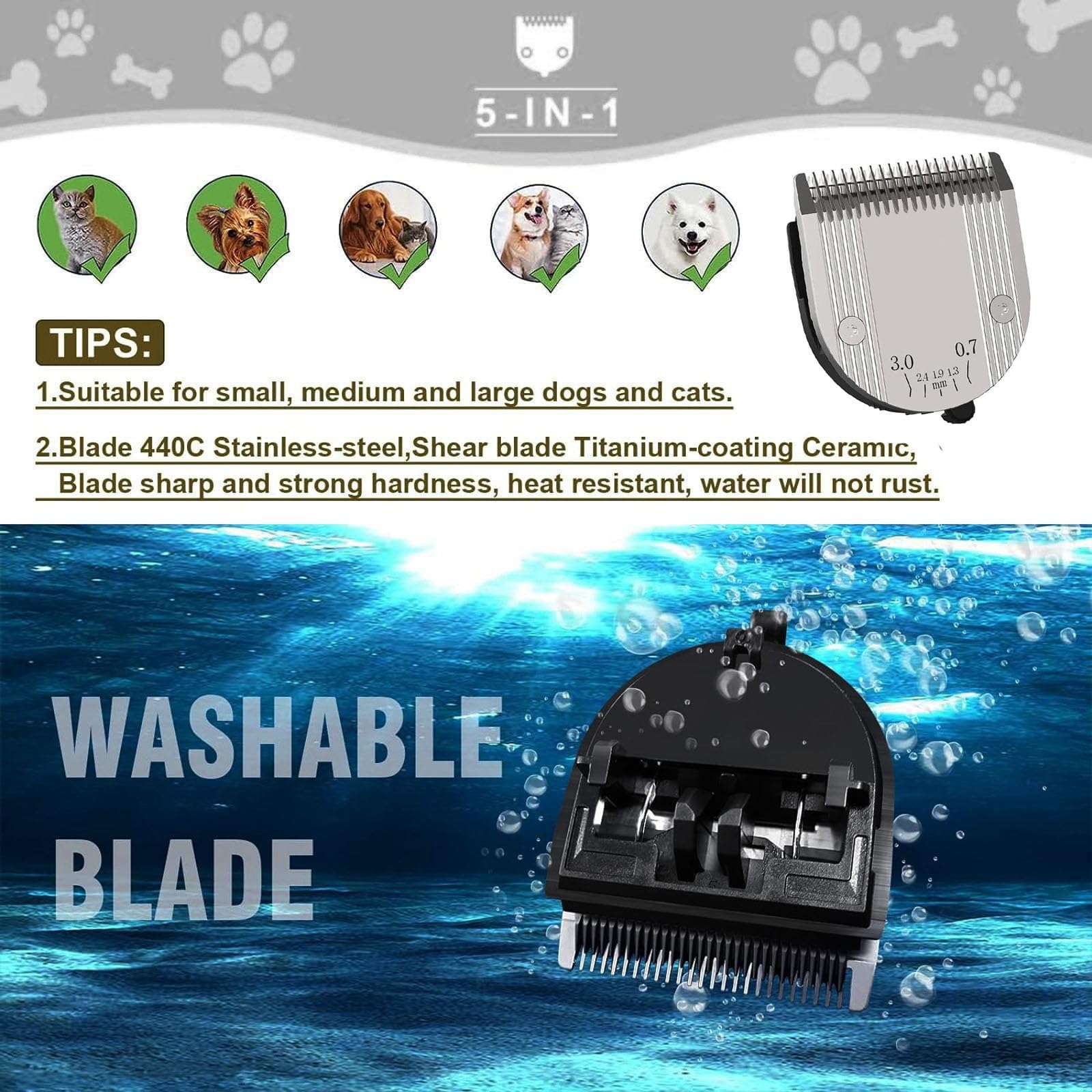 5 In 1 Blades Adjustable Dog Grooming Replacement Blades Compatible With Wahl Animal Clipper Arco, Bravura, Chromado, Creativa,