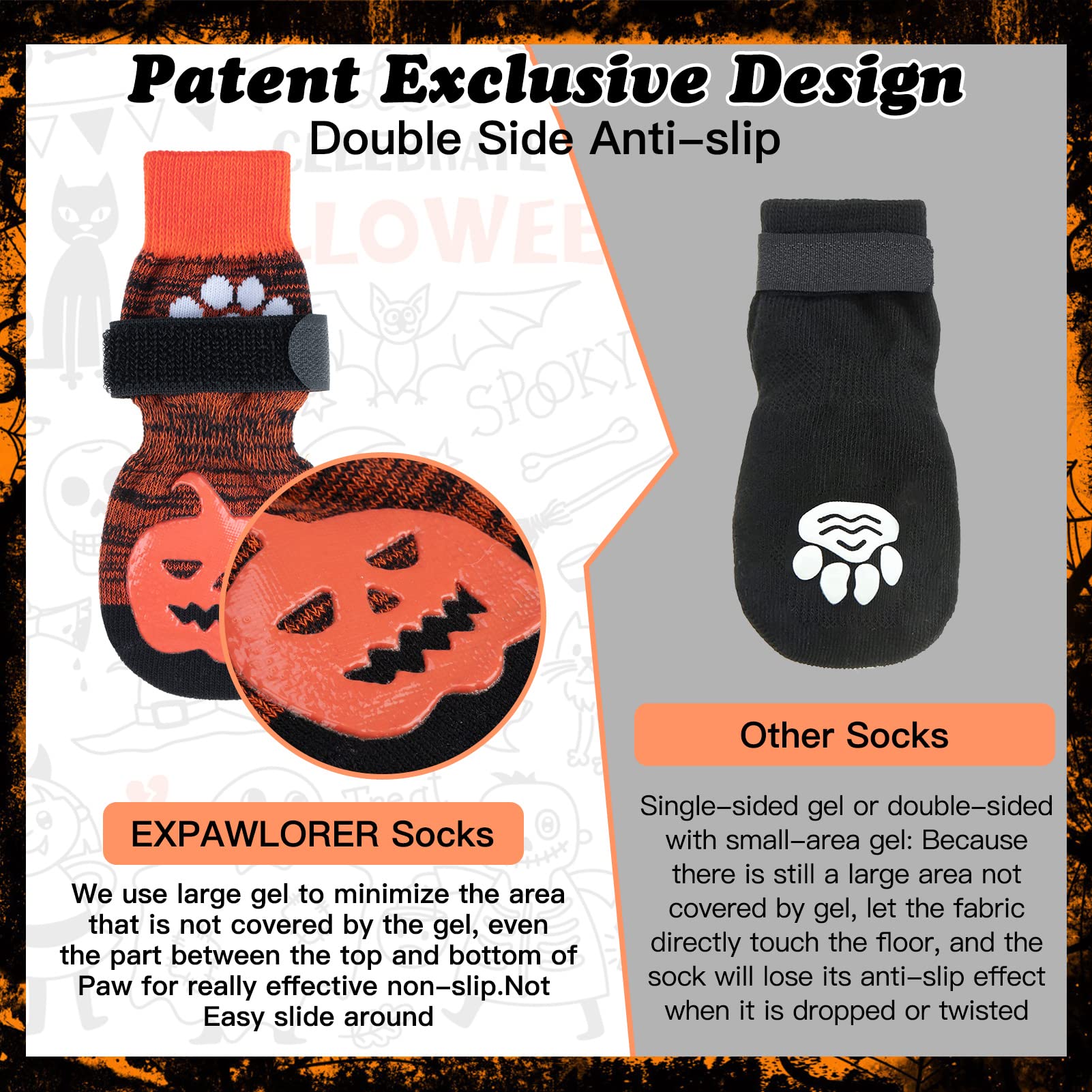 Expawlorer Double Side Non-Silp Dog Socks, Strong Grips Traction Control With Adjustable Straps, Paw Protector For Puppy Small M
