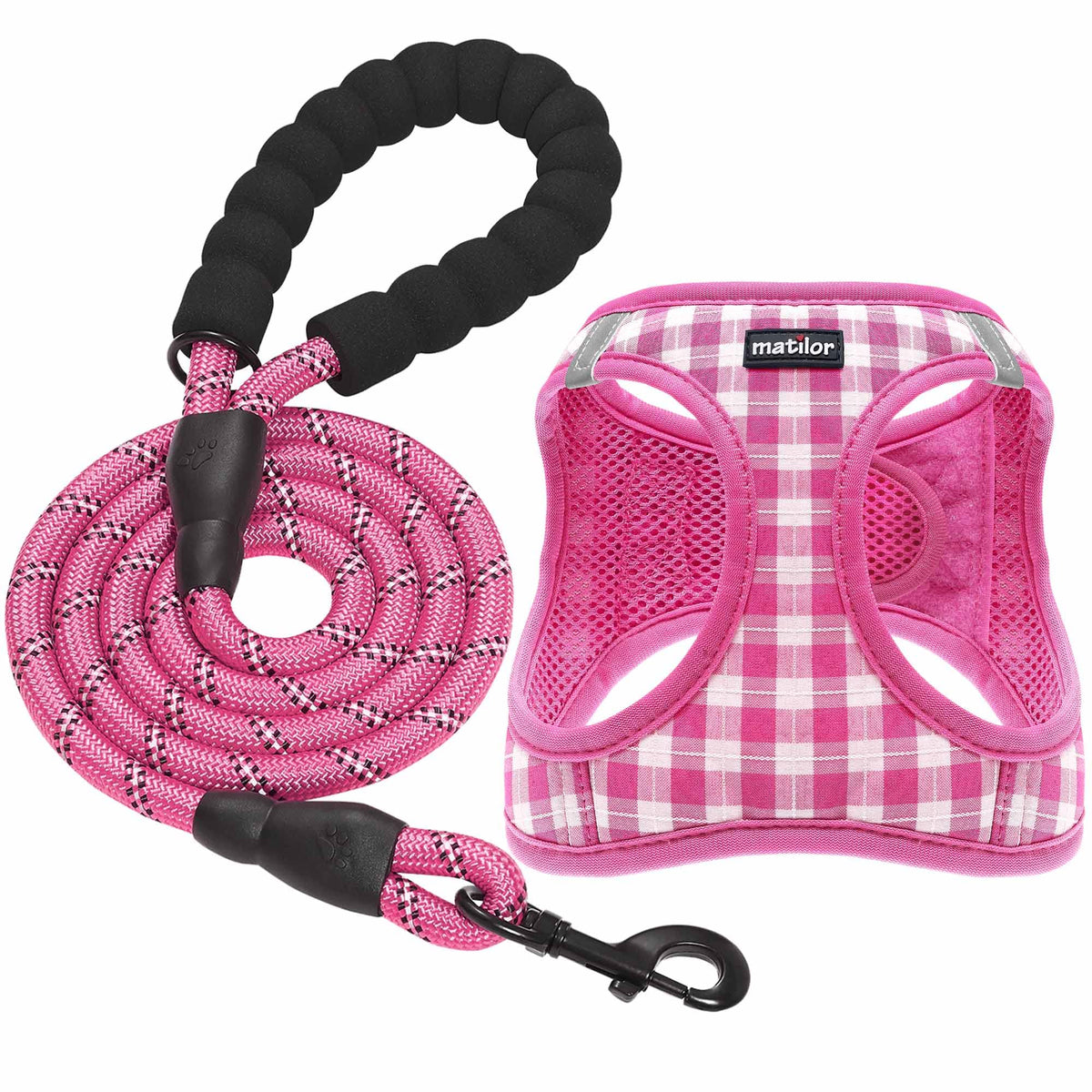 Matilor Dog Harness Step-In Breathable Puppy Cat Dog Vest Harnesses For Small Medium Dogs Pink Checkered