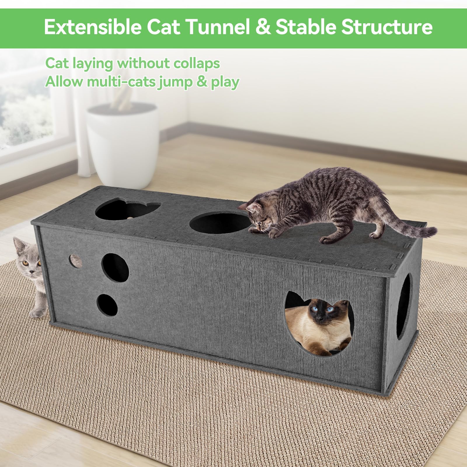 Cat Tunnel For Indoor Cats, Diy Transformable Cat Hideaway Cave, Felt Kitten Play Tubes And Tunnels, Felt Peekaboo Cat Toy With