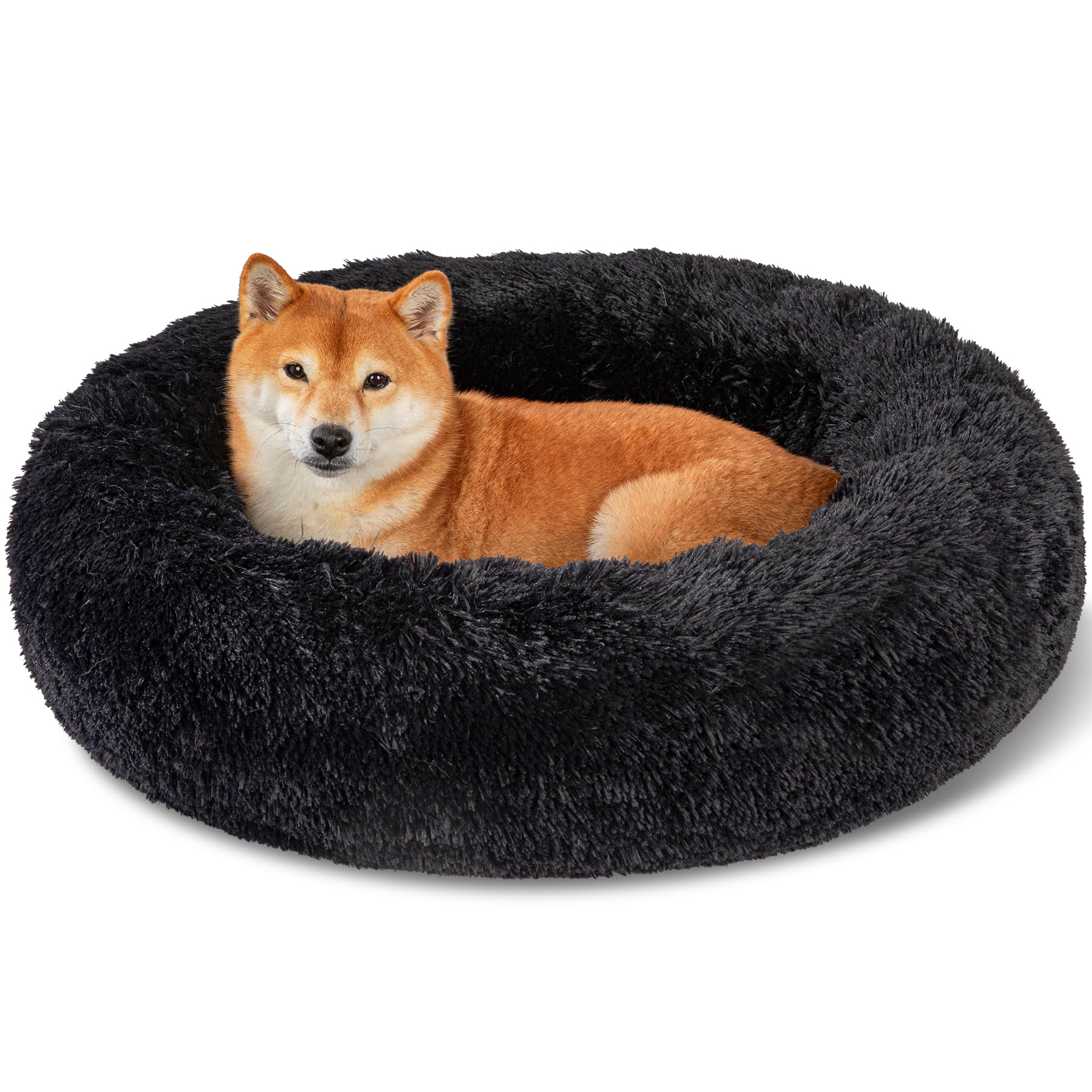 Kimpets Dog Bed Calming Beds For Small Medium Large Dogs - Round Donut Washable Puppy Dog Bed, Anti-Slip Faux Fur Fluffy Donut C